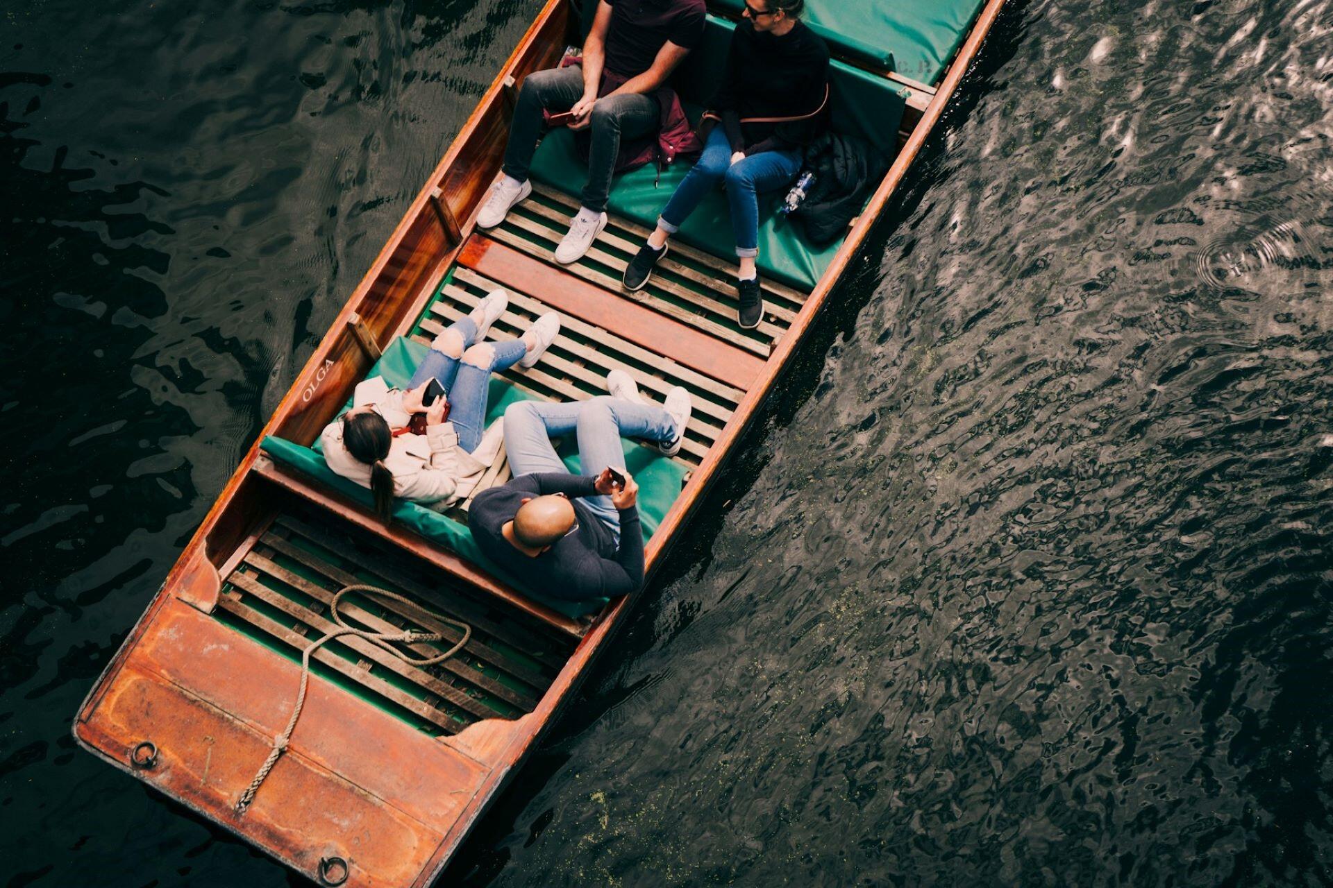 People punting in Cambridge, UK.
