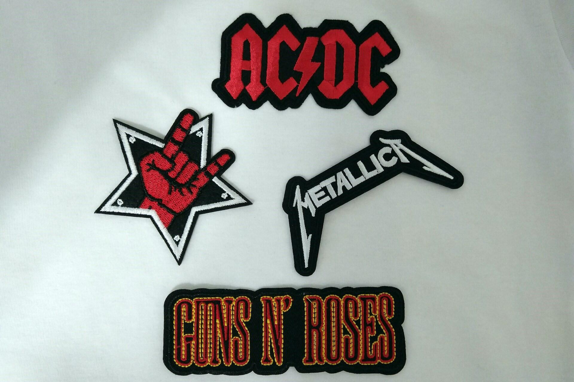 Various rock band logos.