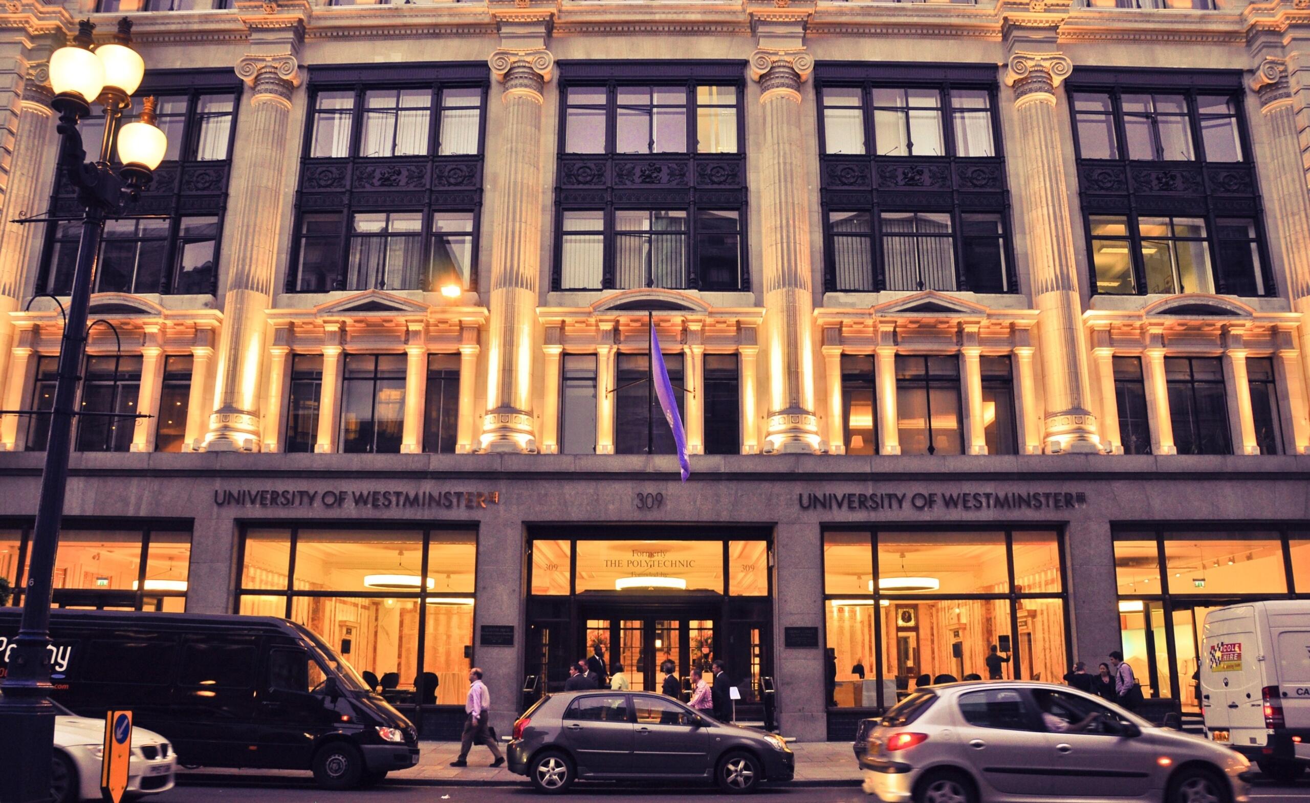 A large building with big windows. 