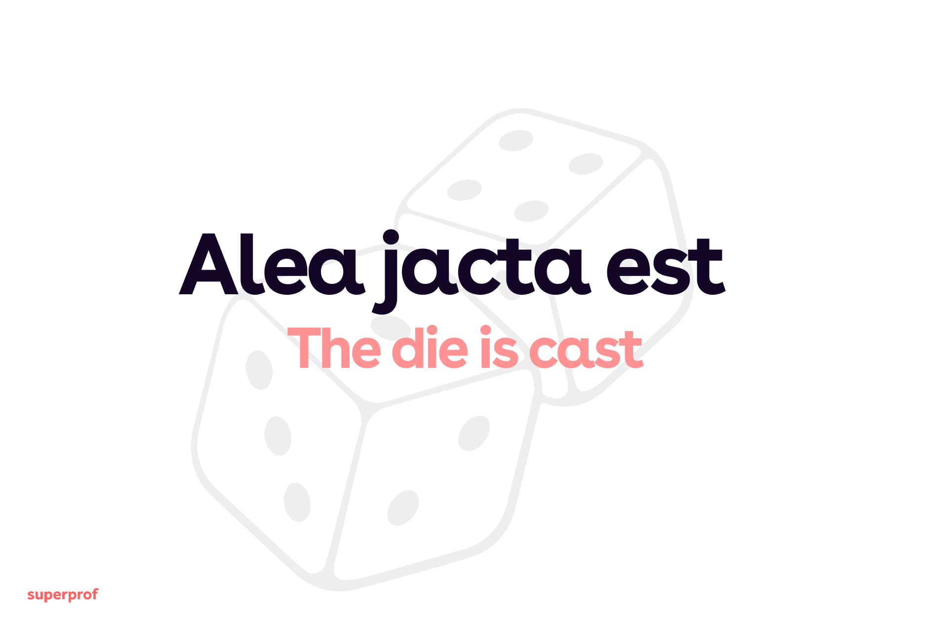 Text reading "Alea jacta est" with a dice in the background