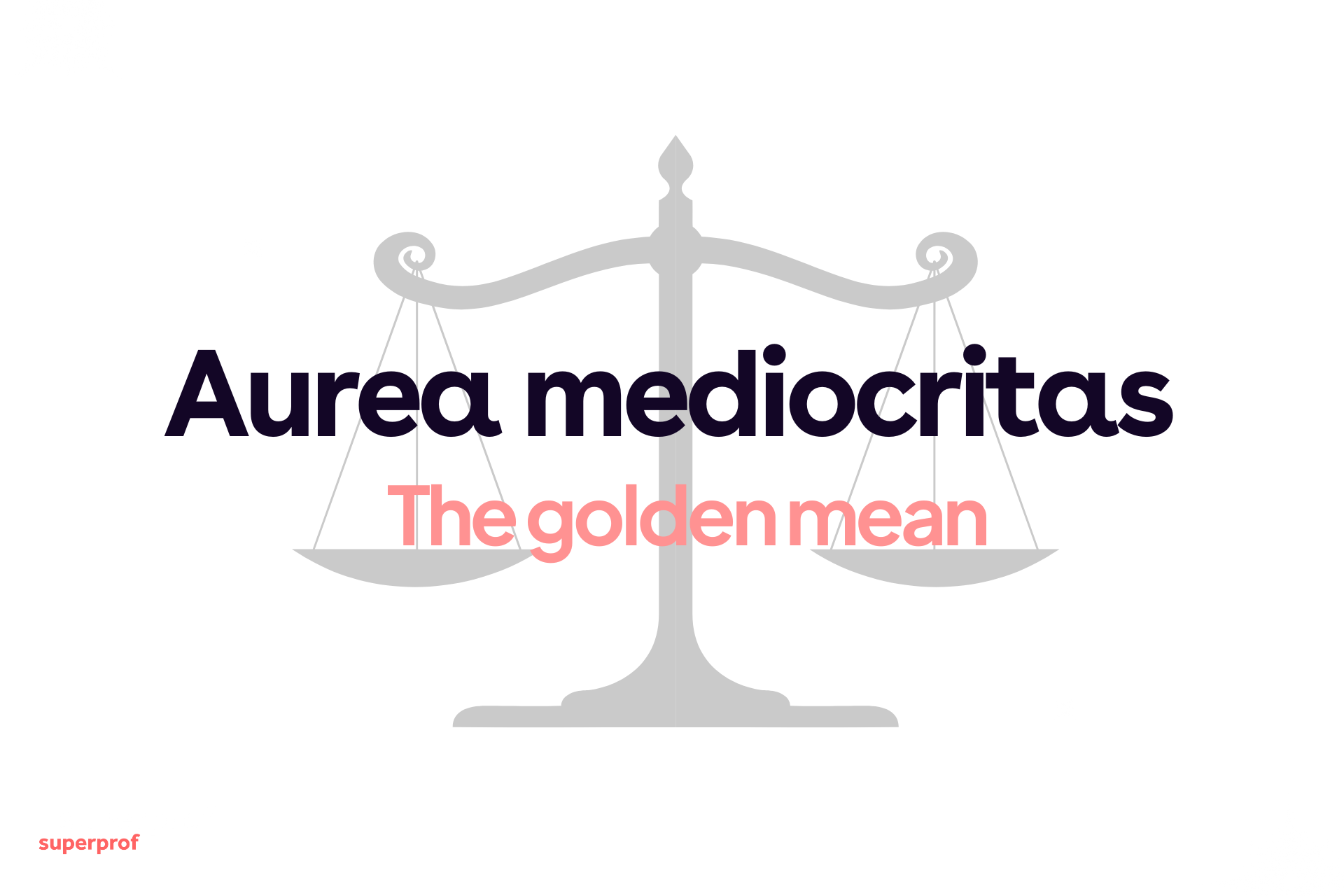 Text reading "Aurea mediocritas" with a scale illustration