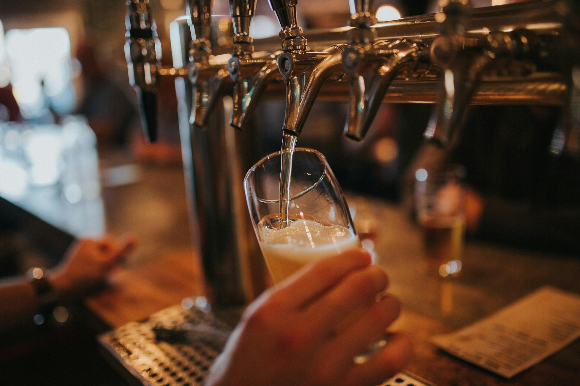 person filling up beer at a beer tap