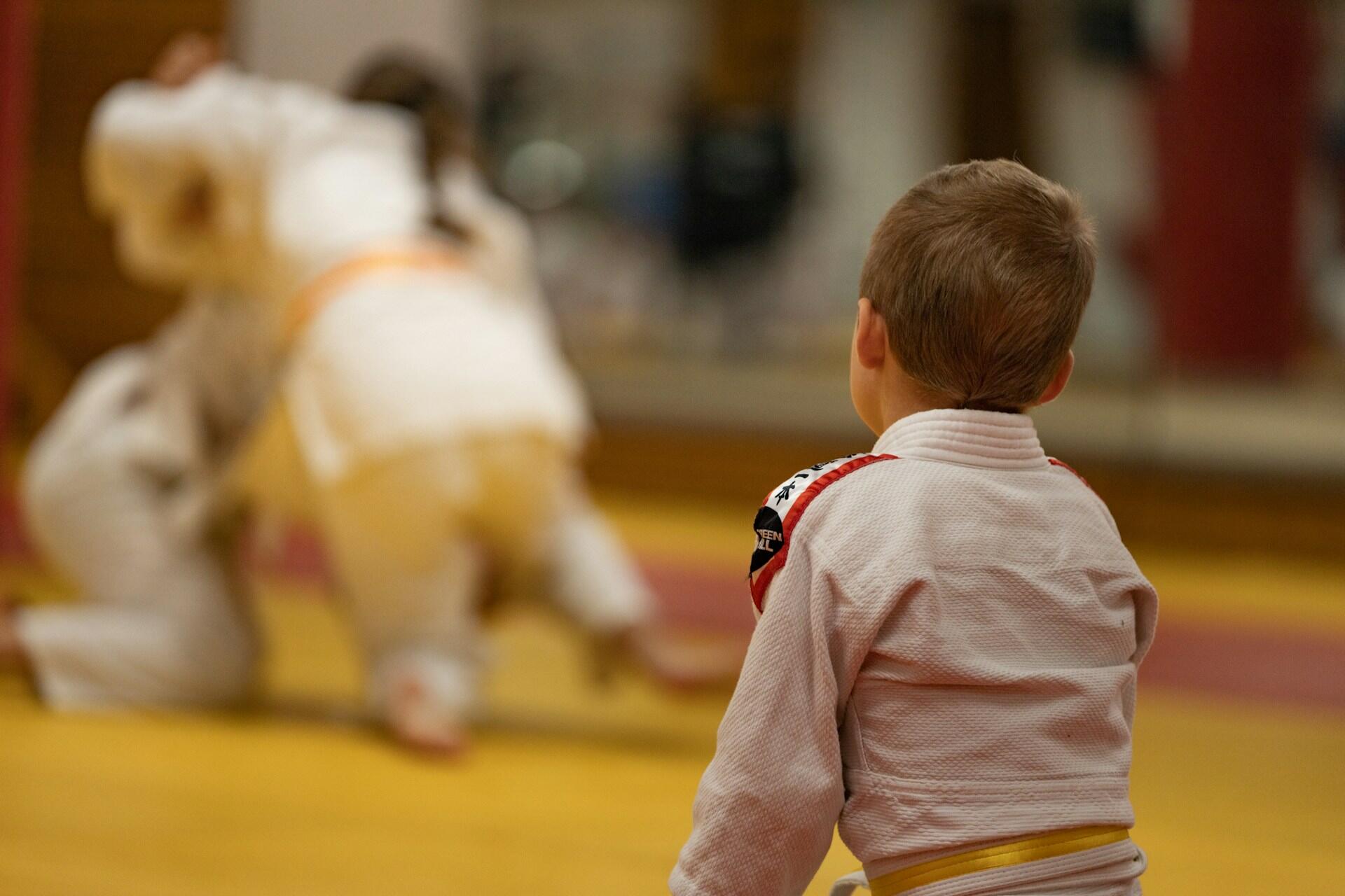 A kid in a judo dojo.