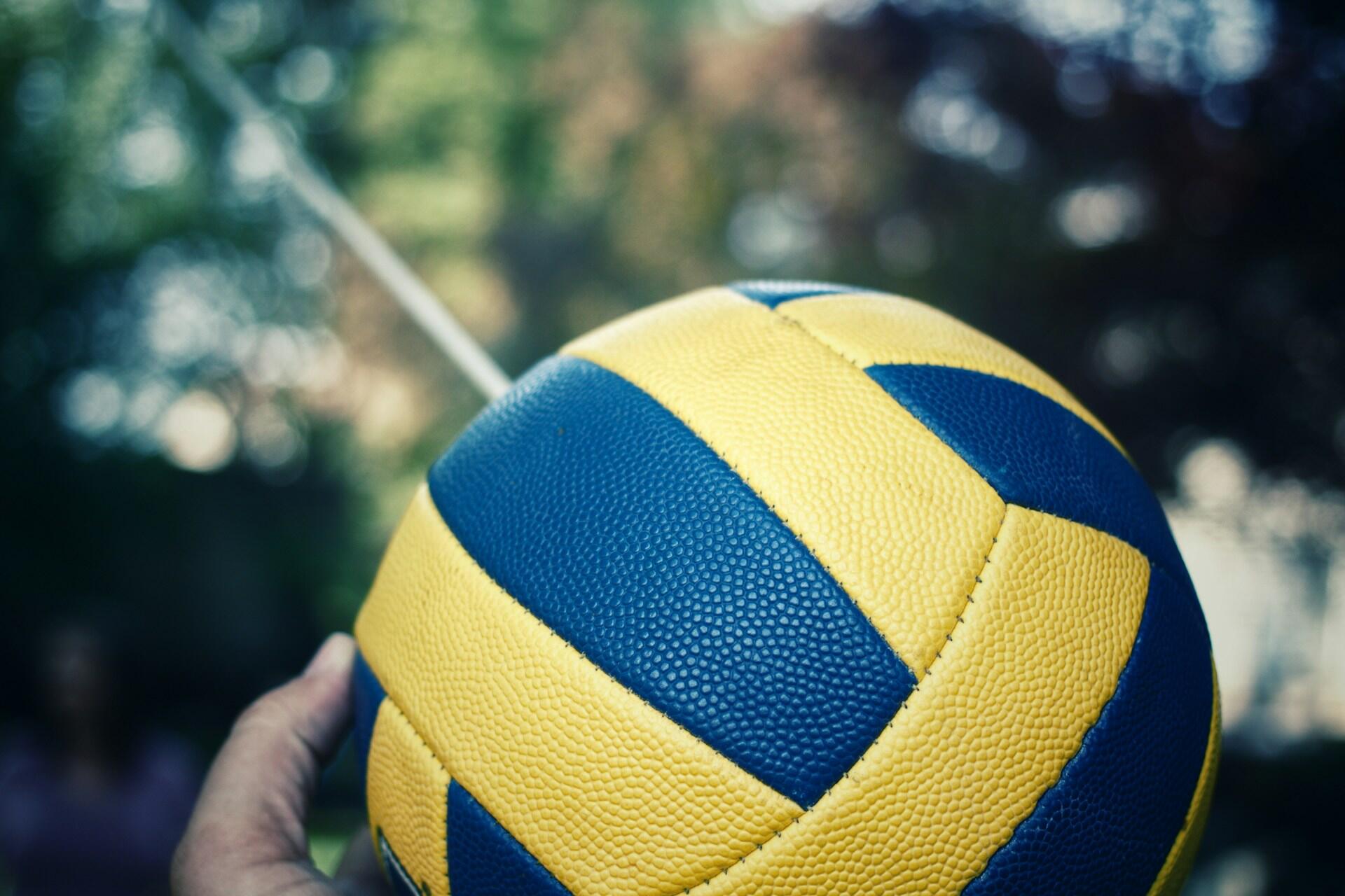 A volleyball outside.