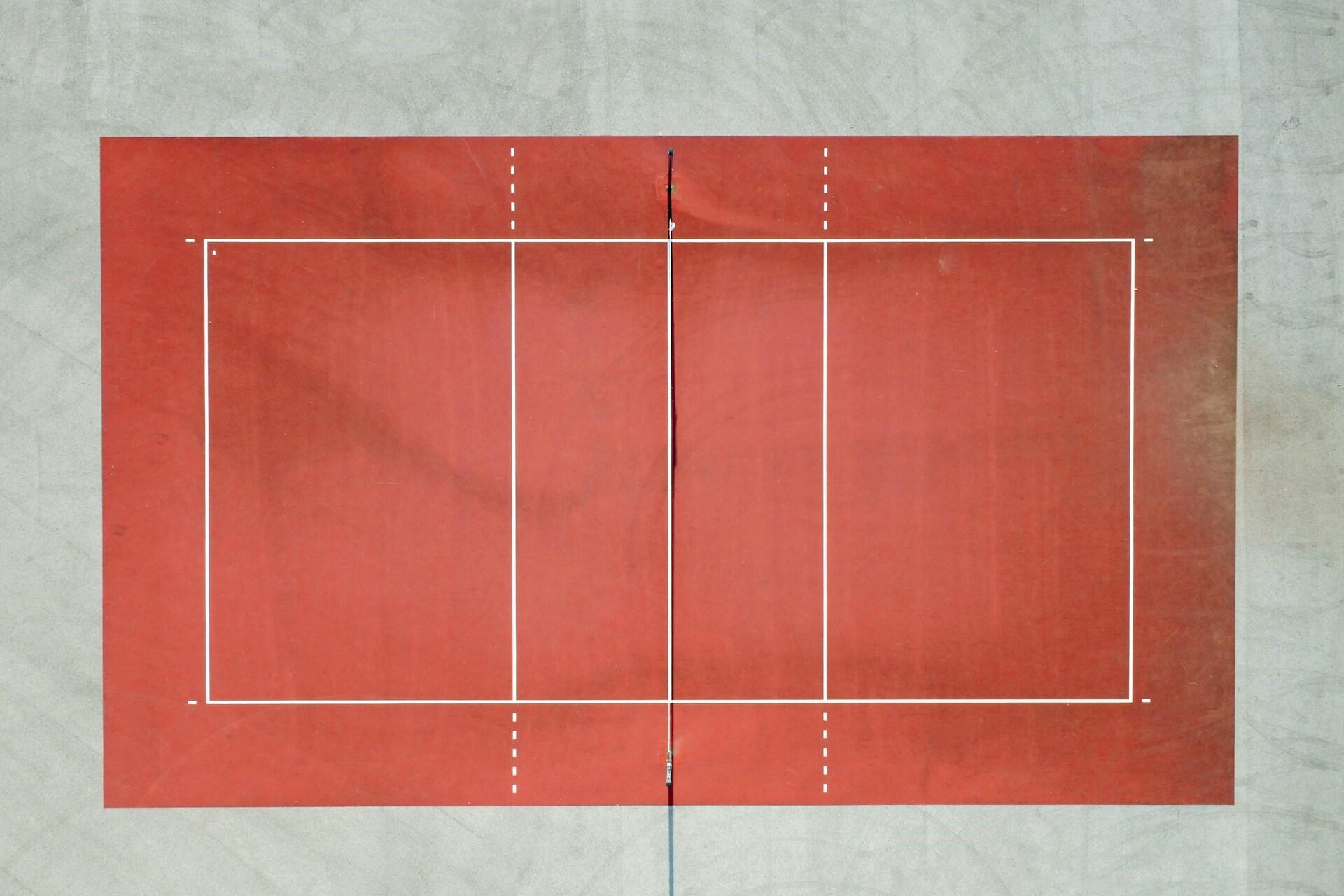 A red volleyball court.