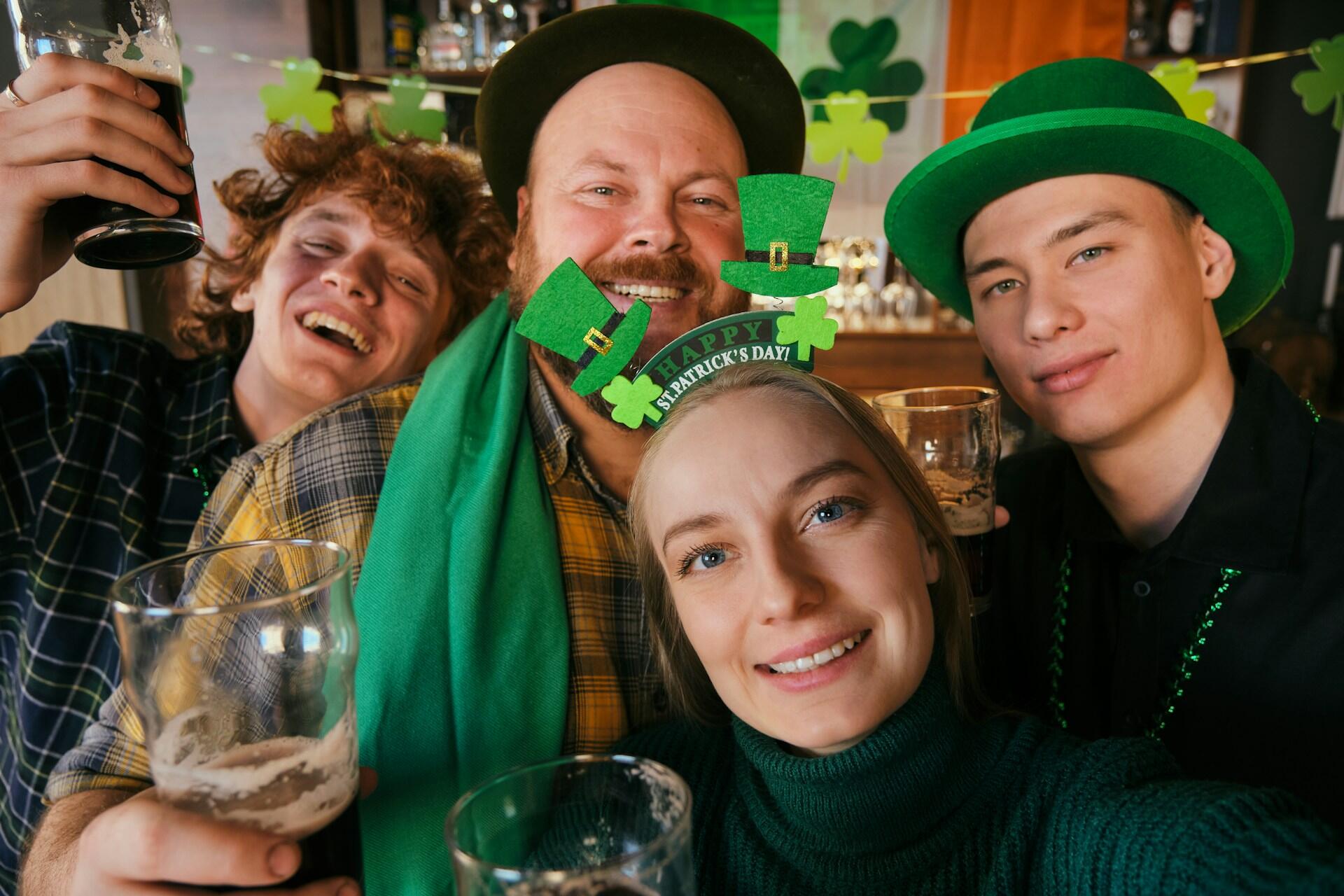 A group of people wearing green St Patrick's Day regalia