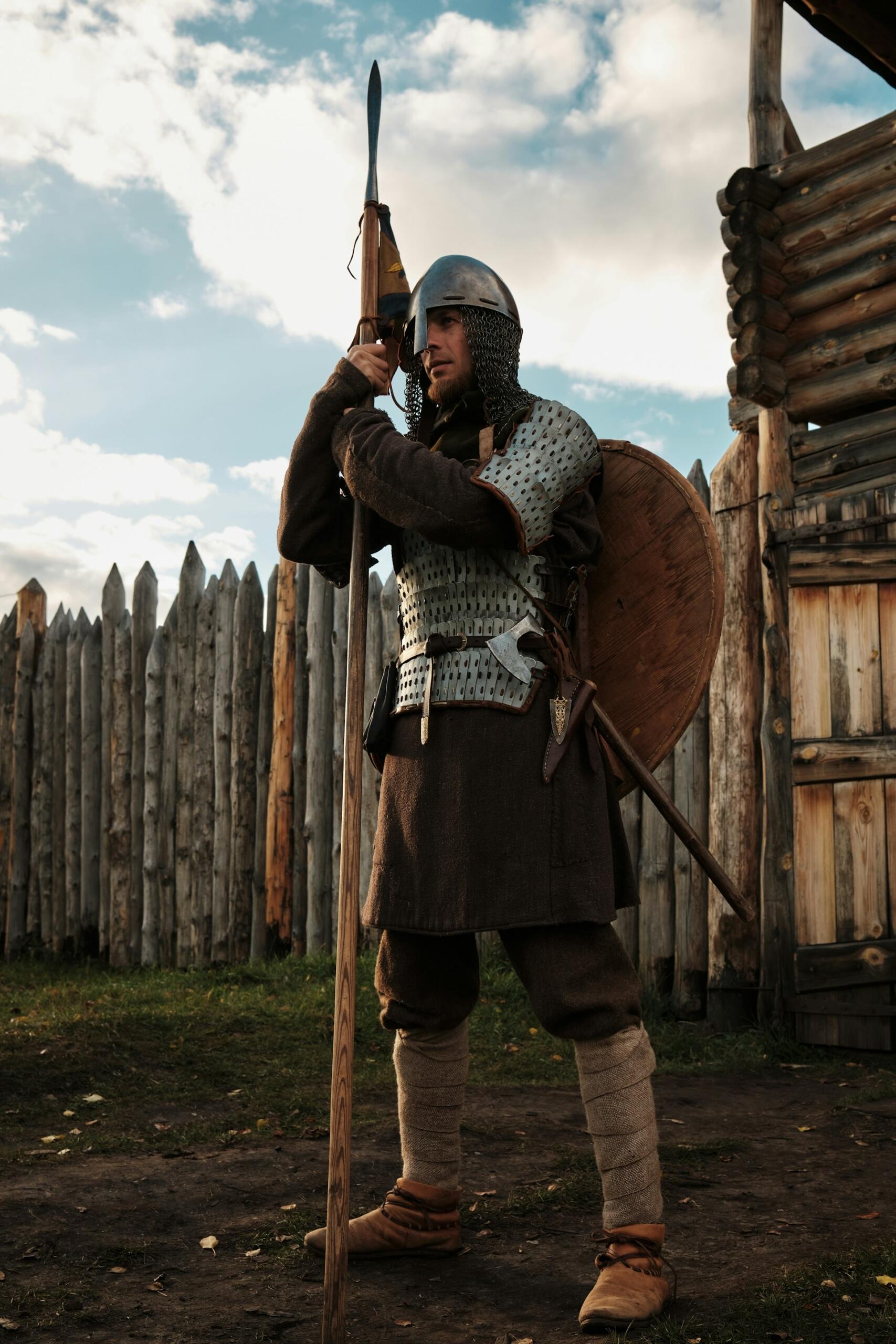 A person dressed in Medieval garb.