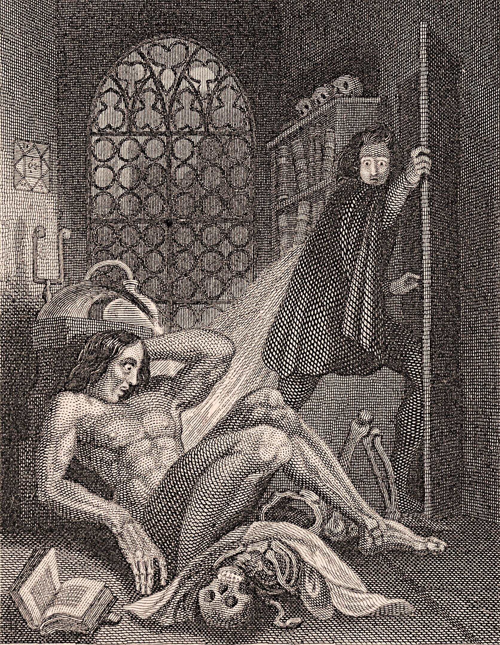 A pencil sketch of a man on the floor while another tries to leave.