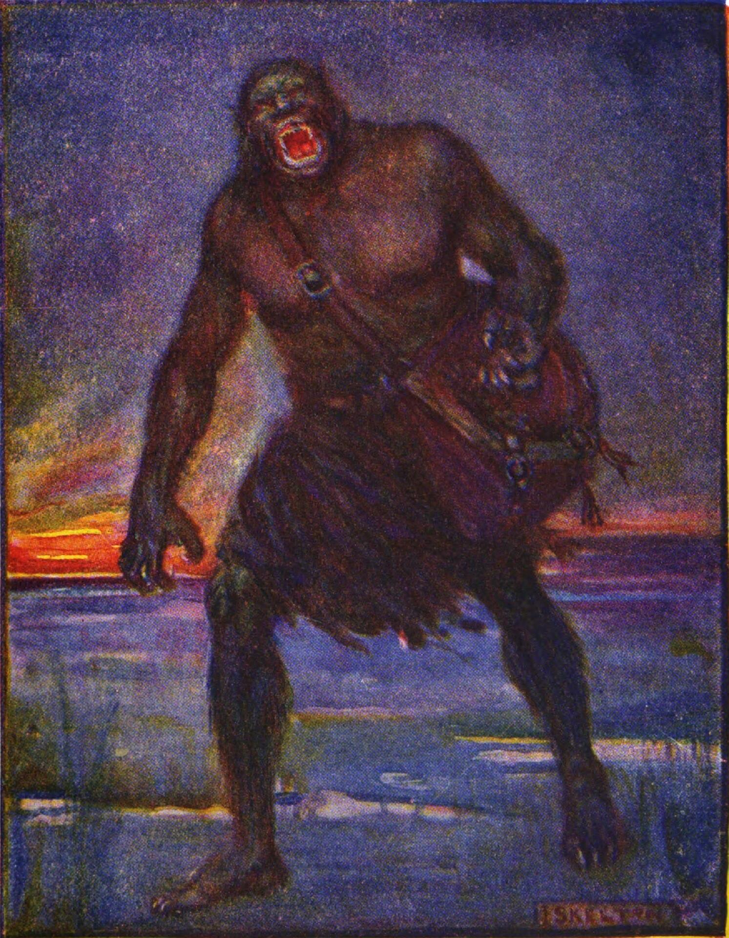 A portrait of a large monster at night.