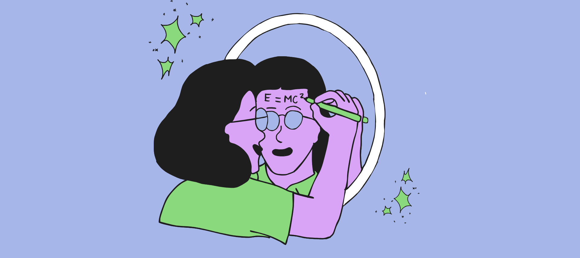 illustration of a person looking into a mirror writing the equation E=mc2