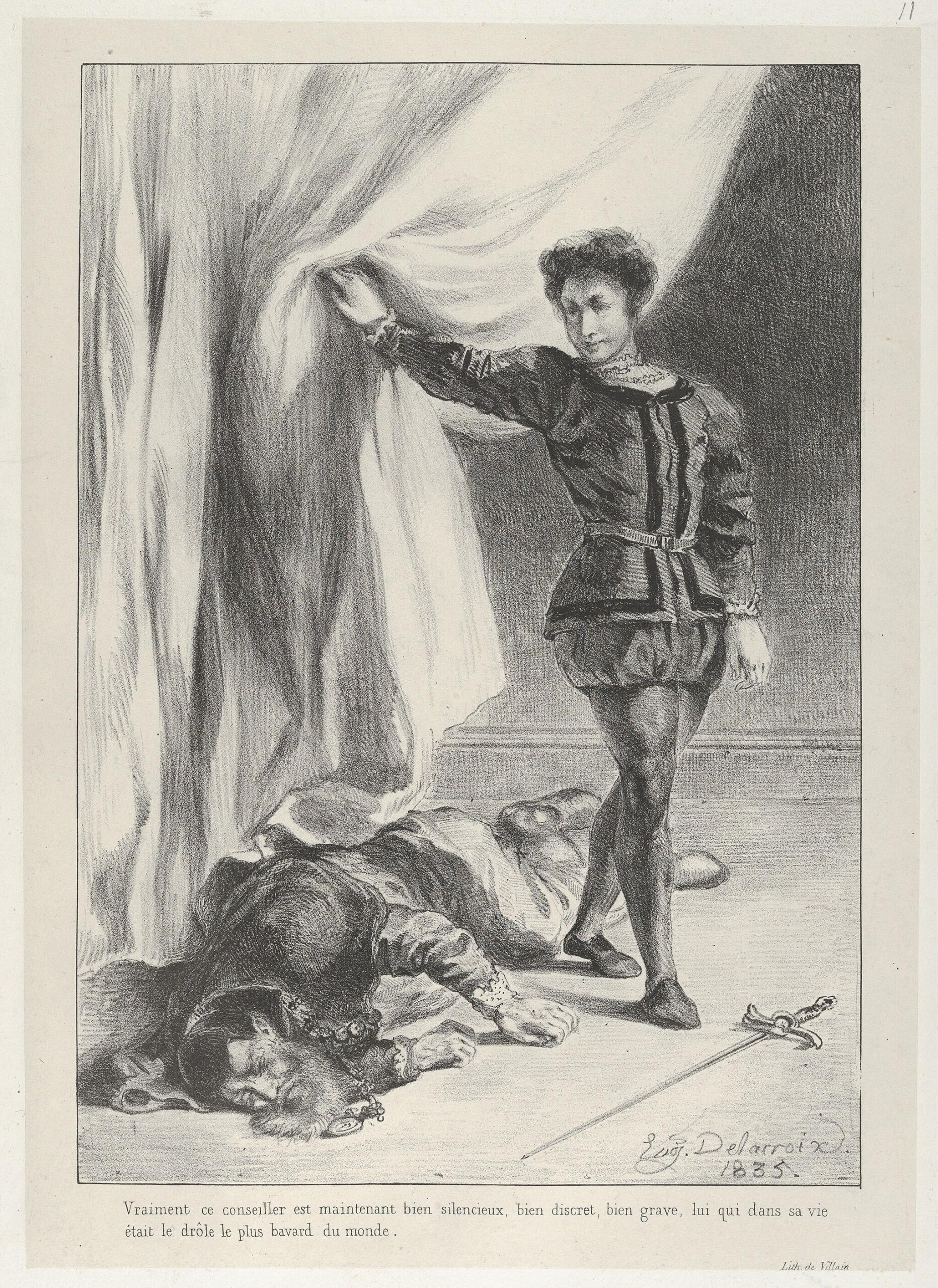  Hamlet and the Corpse of Polonius, print, Eugène Delacroix and Jean-François Villain