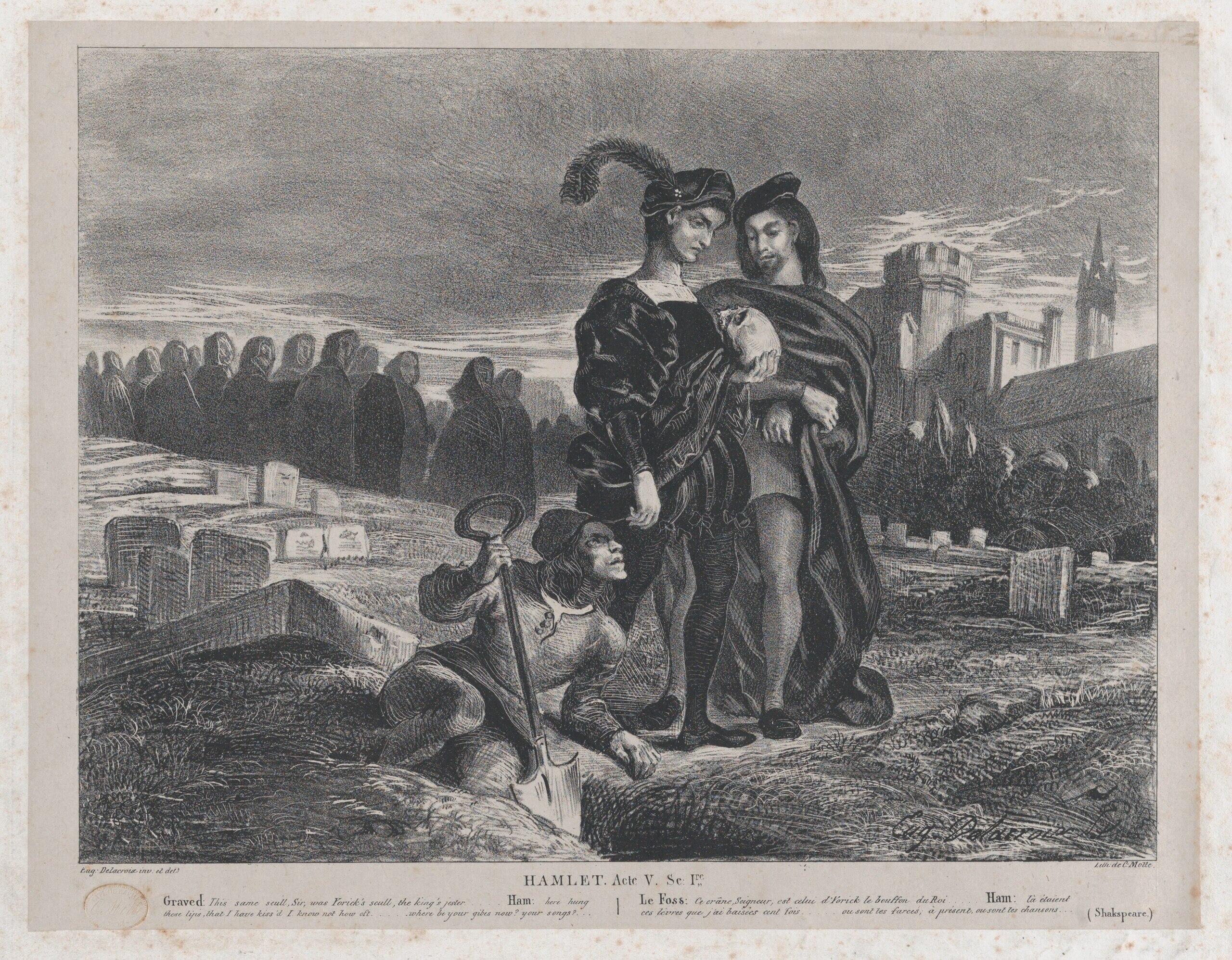 Hamlet Contemplating Yorick’s Skull by Eugène Delacroix