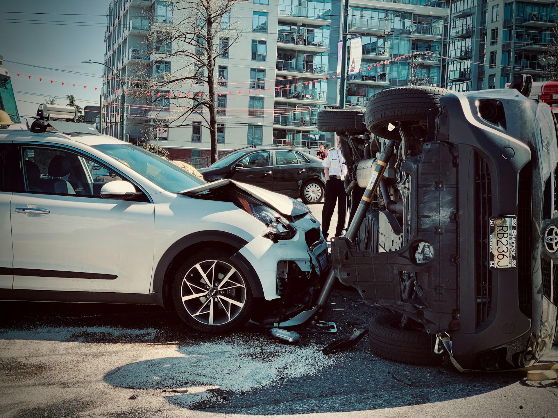 car accident crash in the street with two vehicles involved
