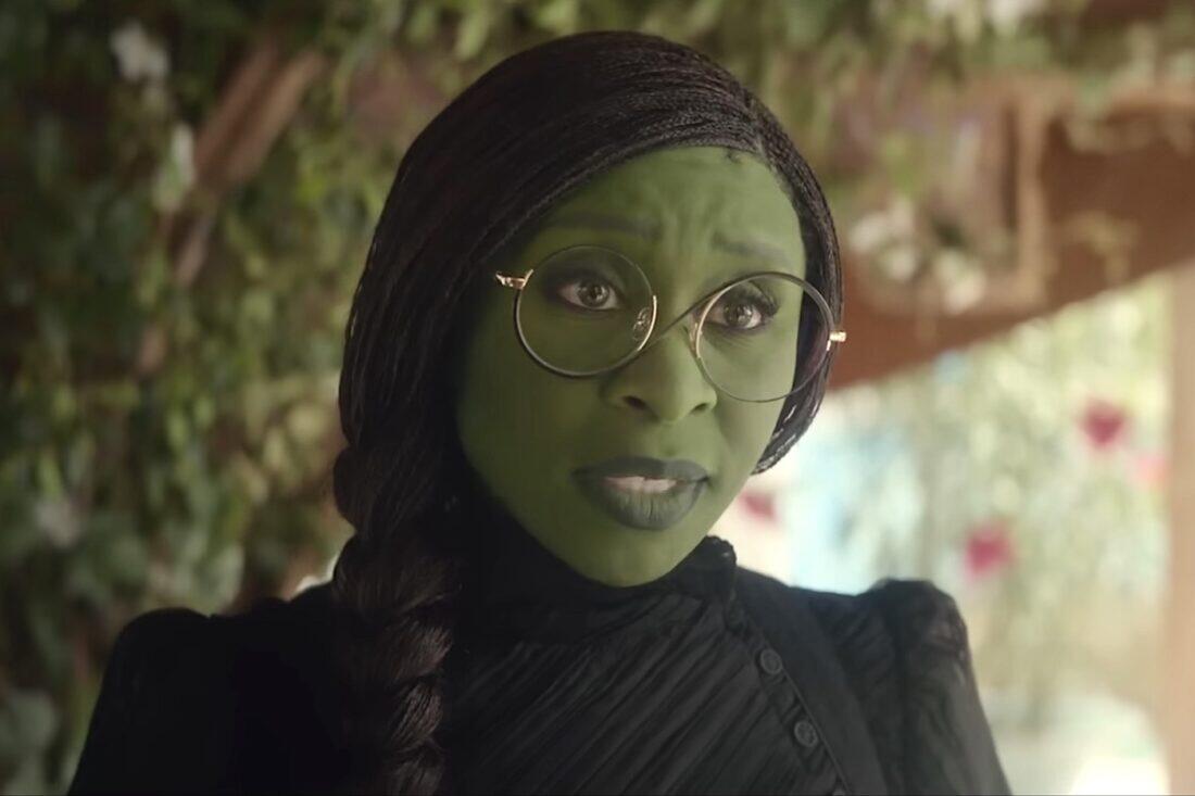 screenshot from Wicked film showing Elphaba as a student