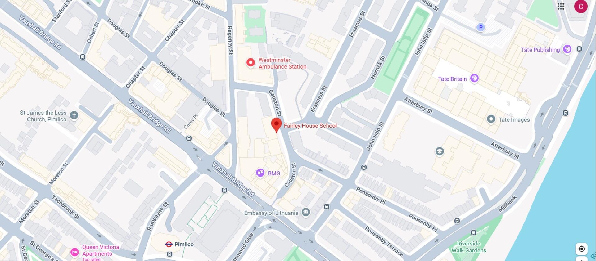 A map with a red pin marking a location.