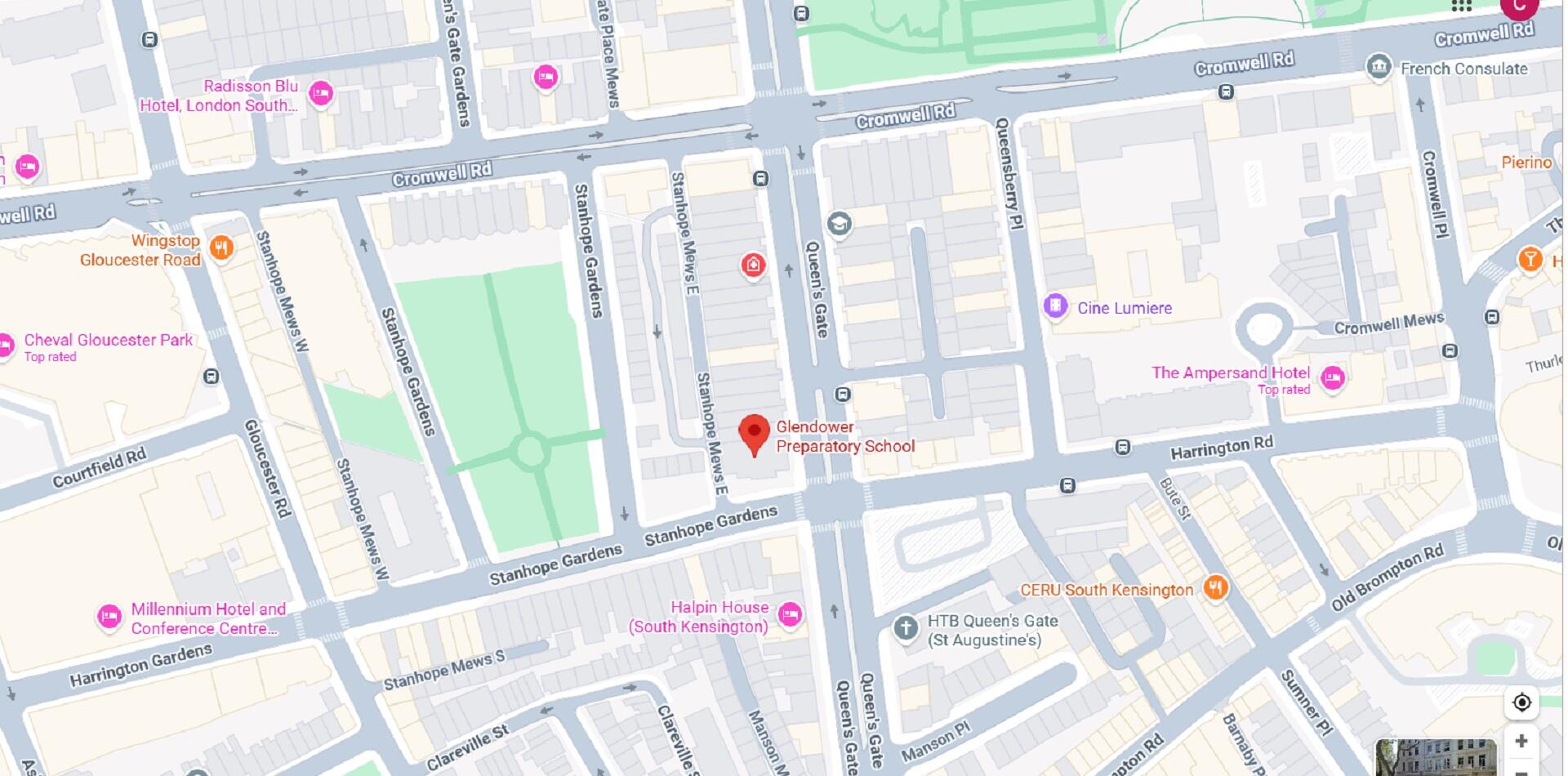 A city map with a red pin showing a location.