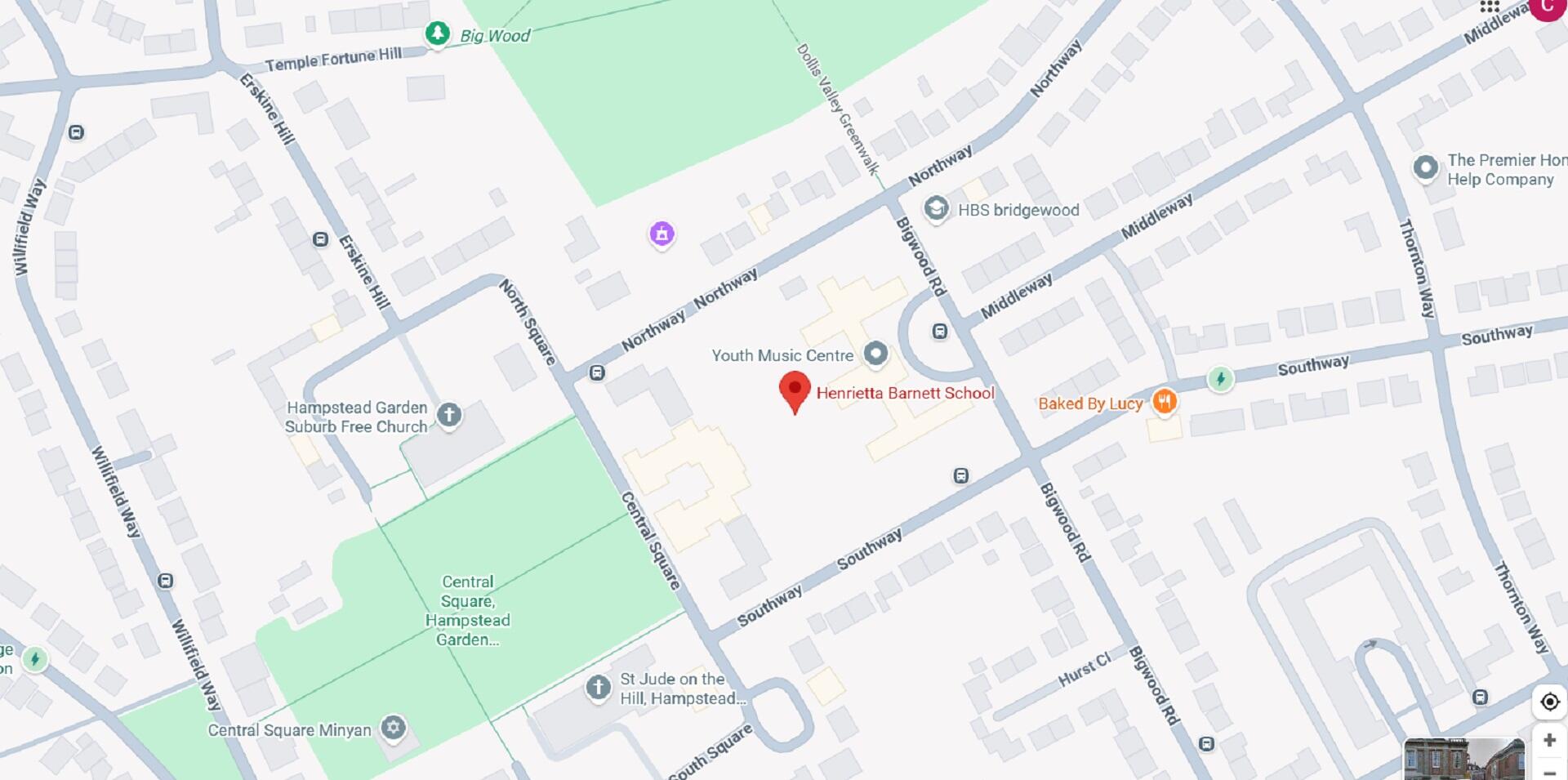 A map with a red locator pin in the middle.