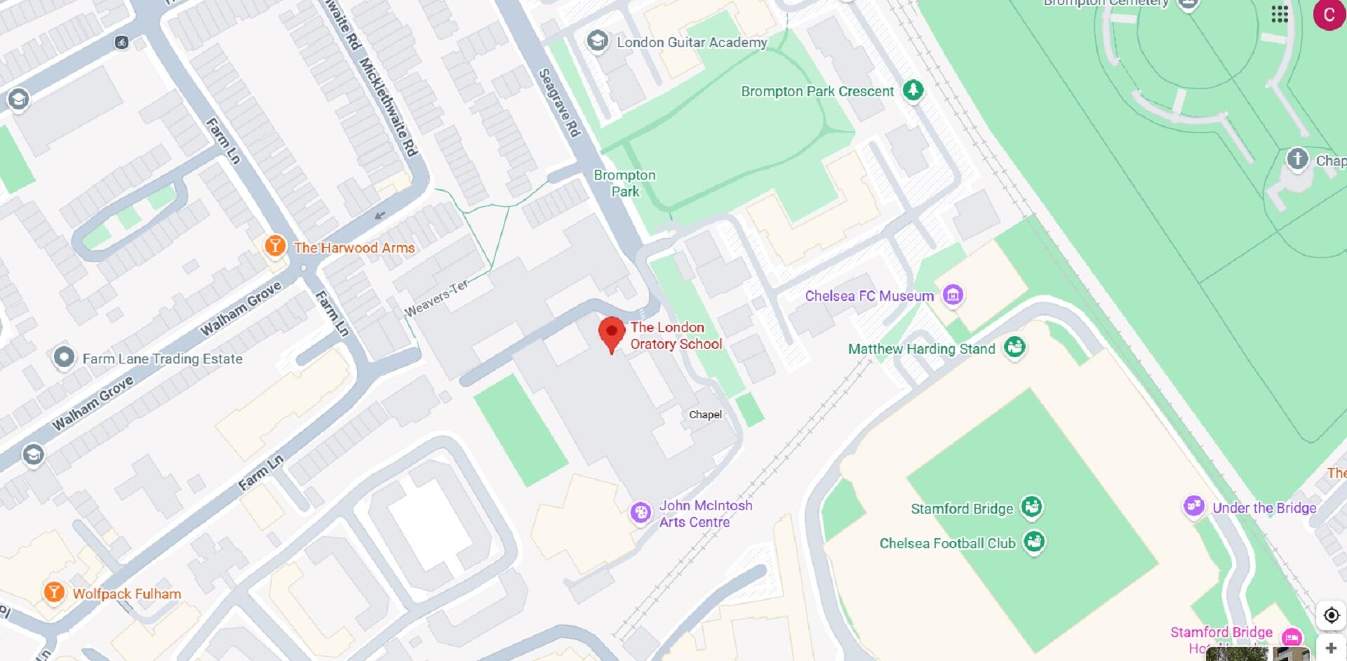 A map showing Oratory's location.