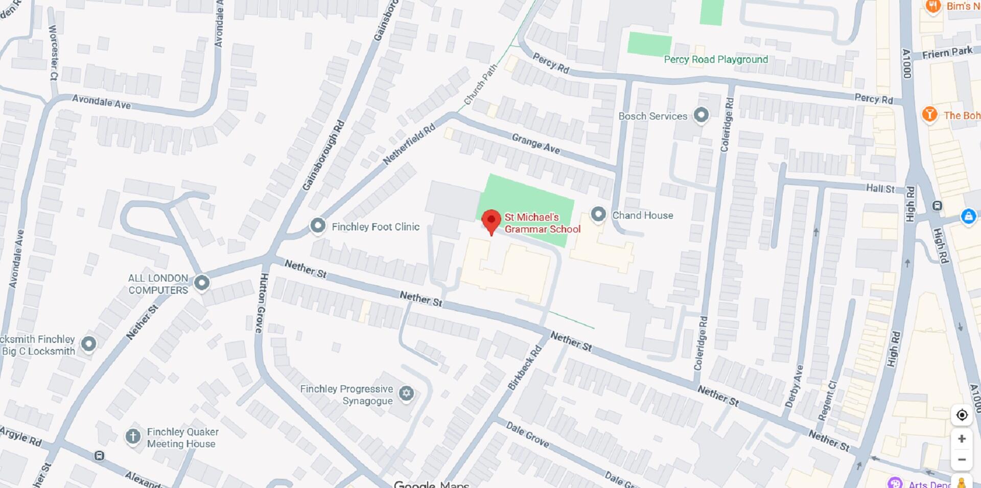 A red locator pin centred on a London map.