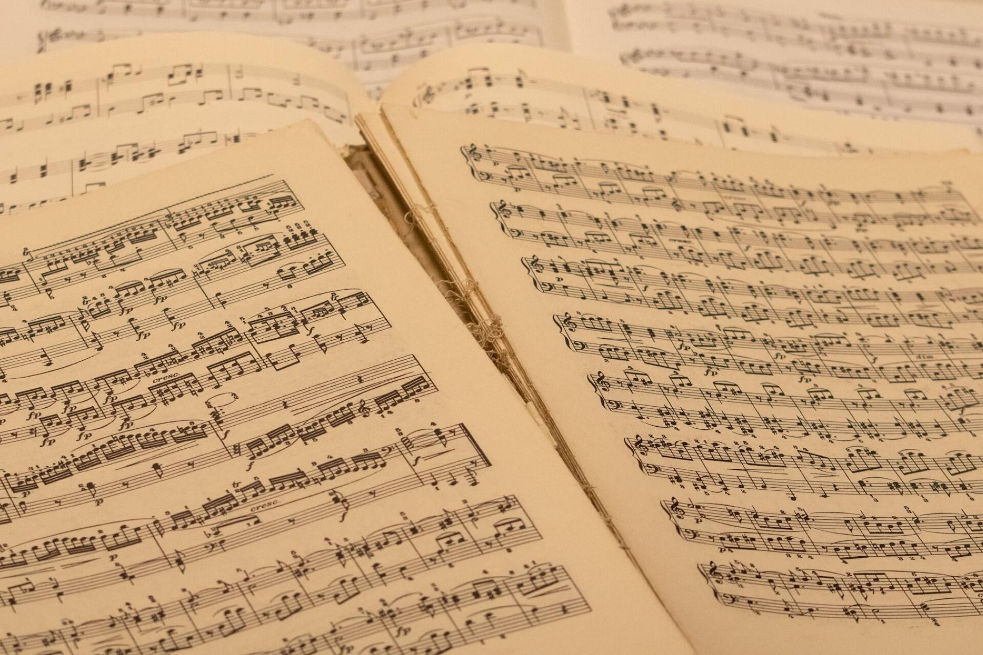Vintage open book of classical sheet music