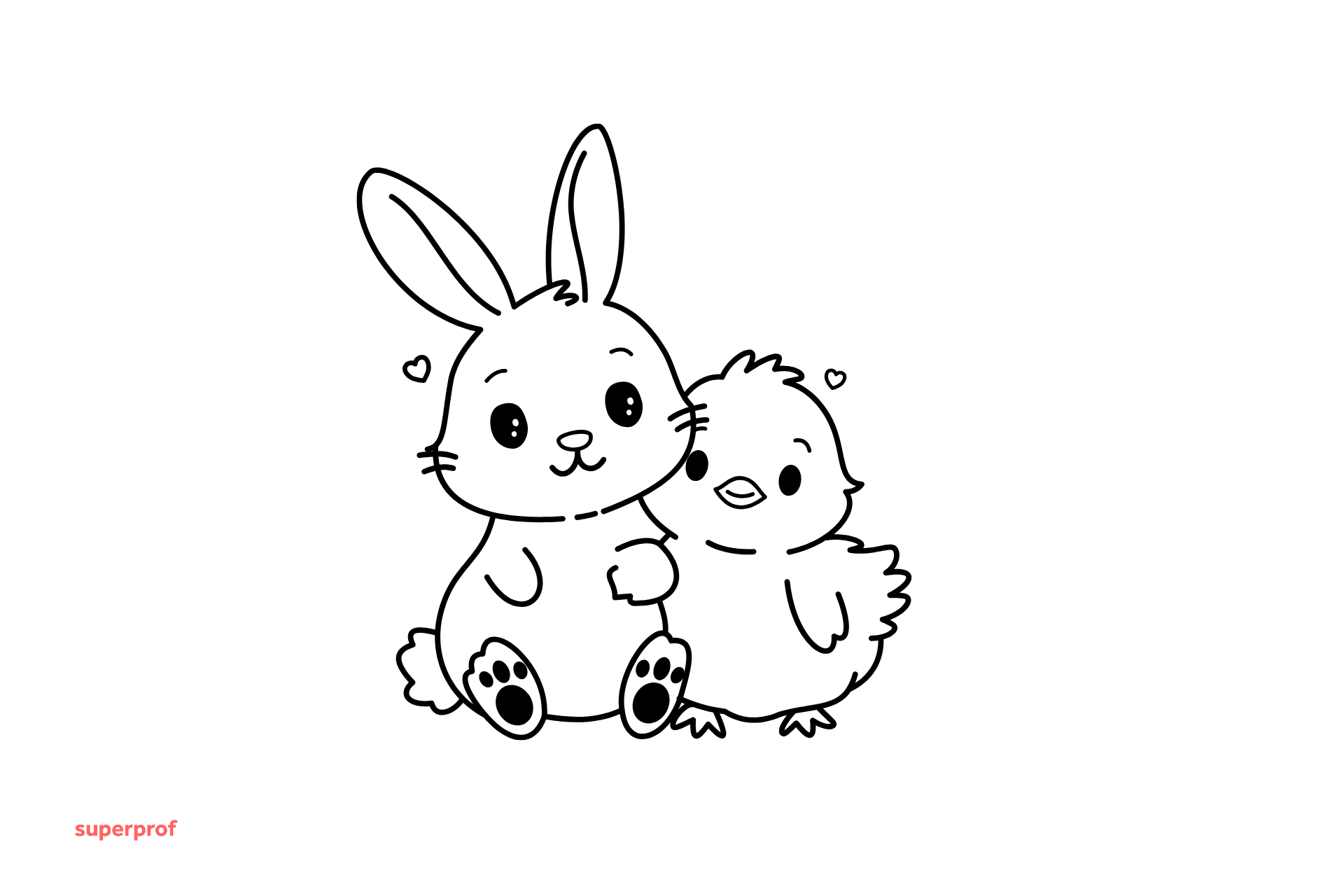 easter bunny and chick colouring page
