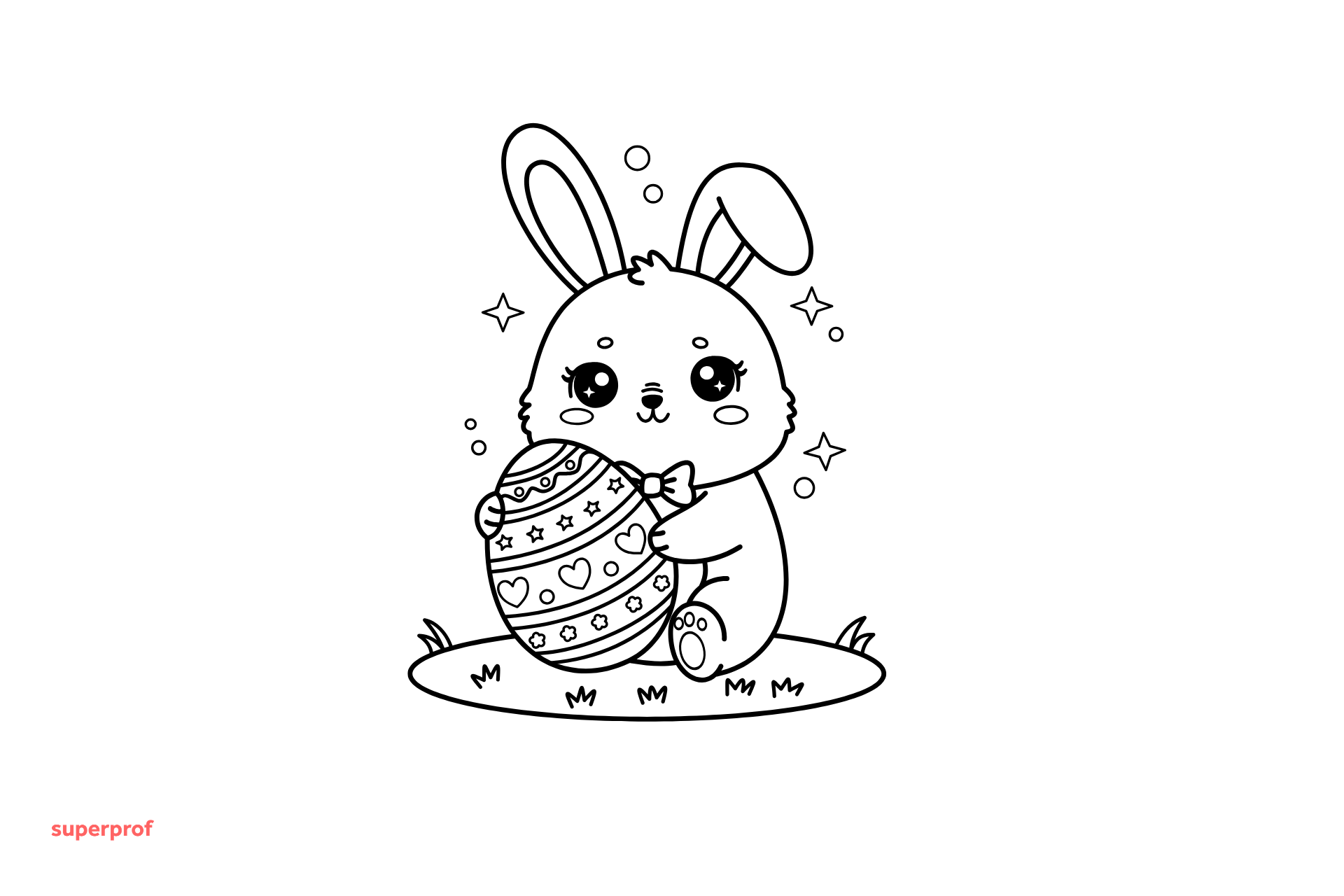 easter colouring page of an easter bunny holding an easter egg