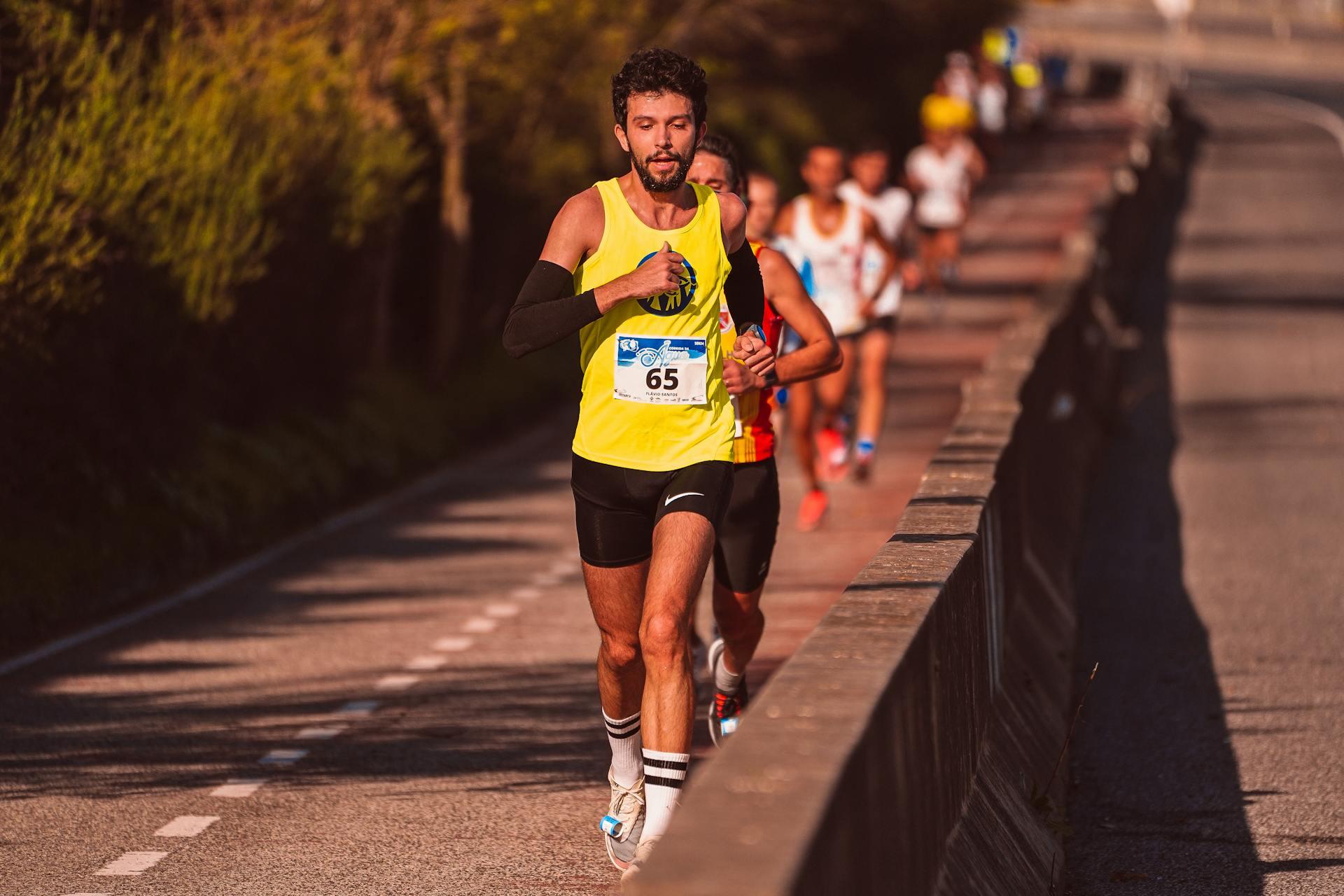 Marathon runners in a line