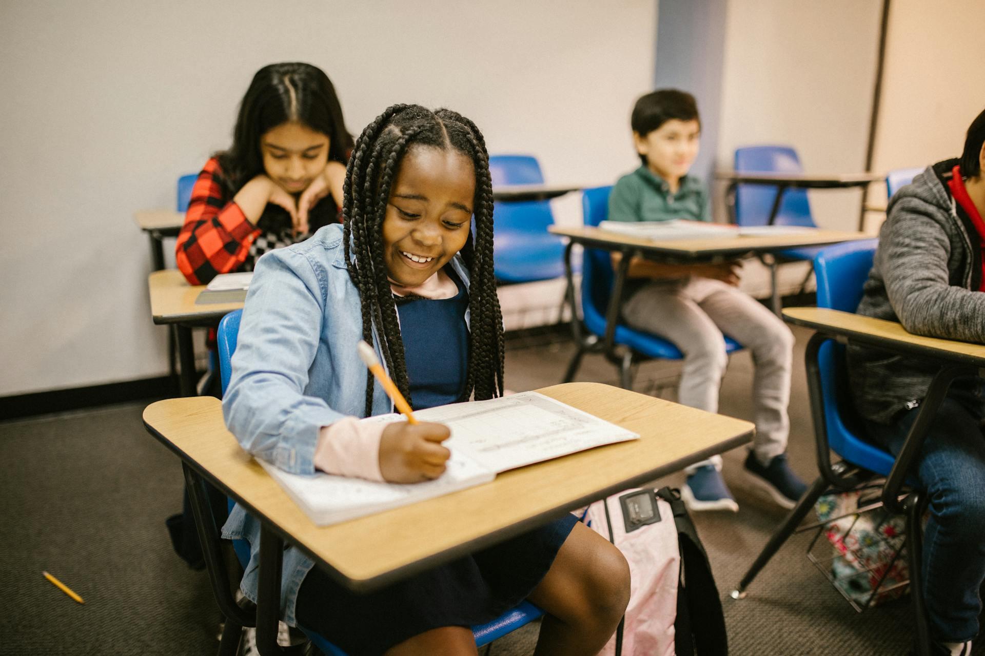 Students in a classroom laughing