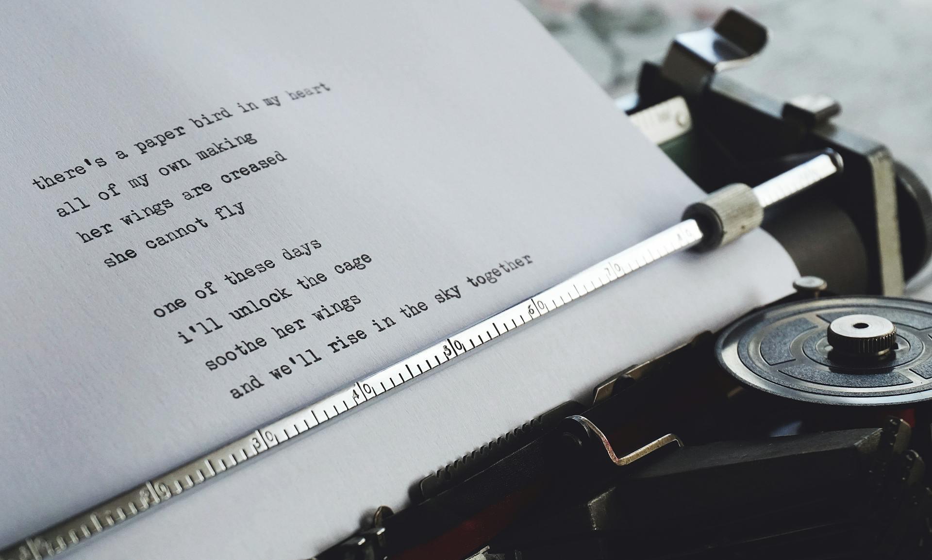 Written text on a piece of paper sitting inside a classic typewriter 