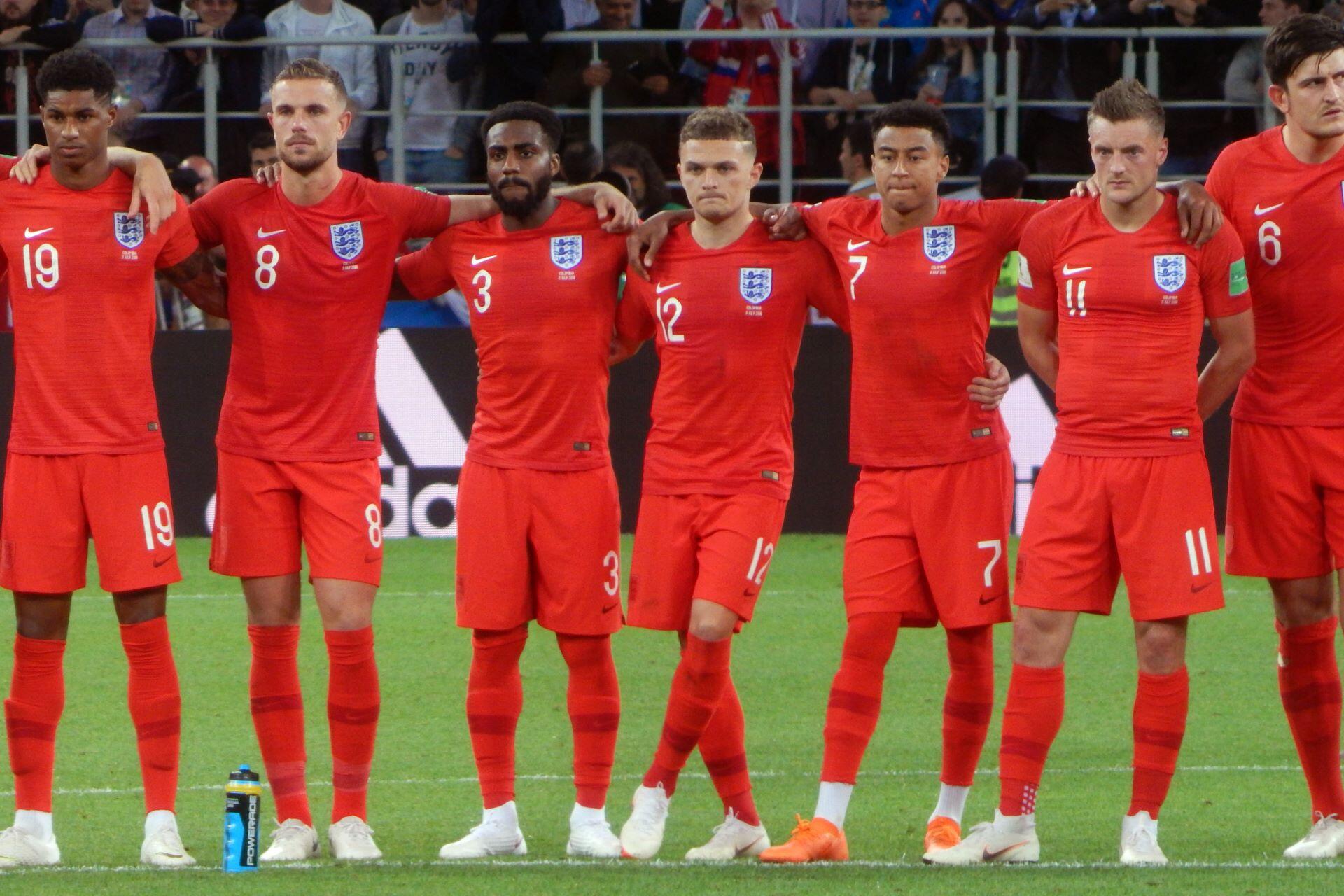 England national football team player standing on the pitch during a FIFA World Cup match with the goal visible behind him