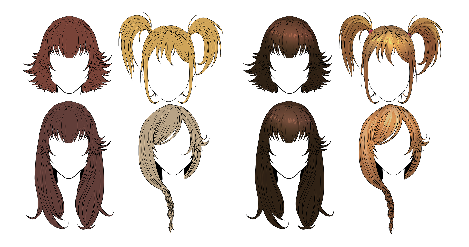 Png image of different female anime hairstyles