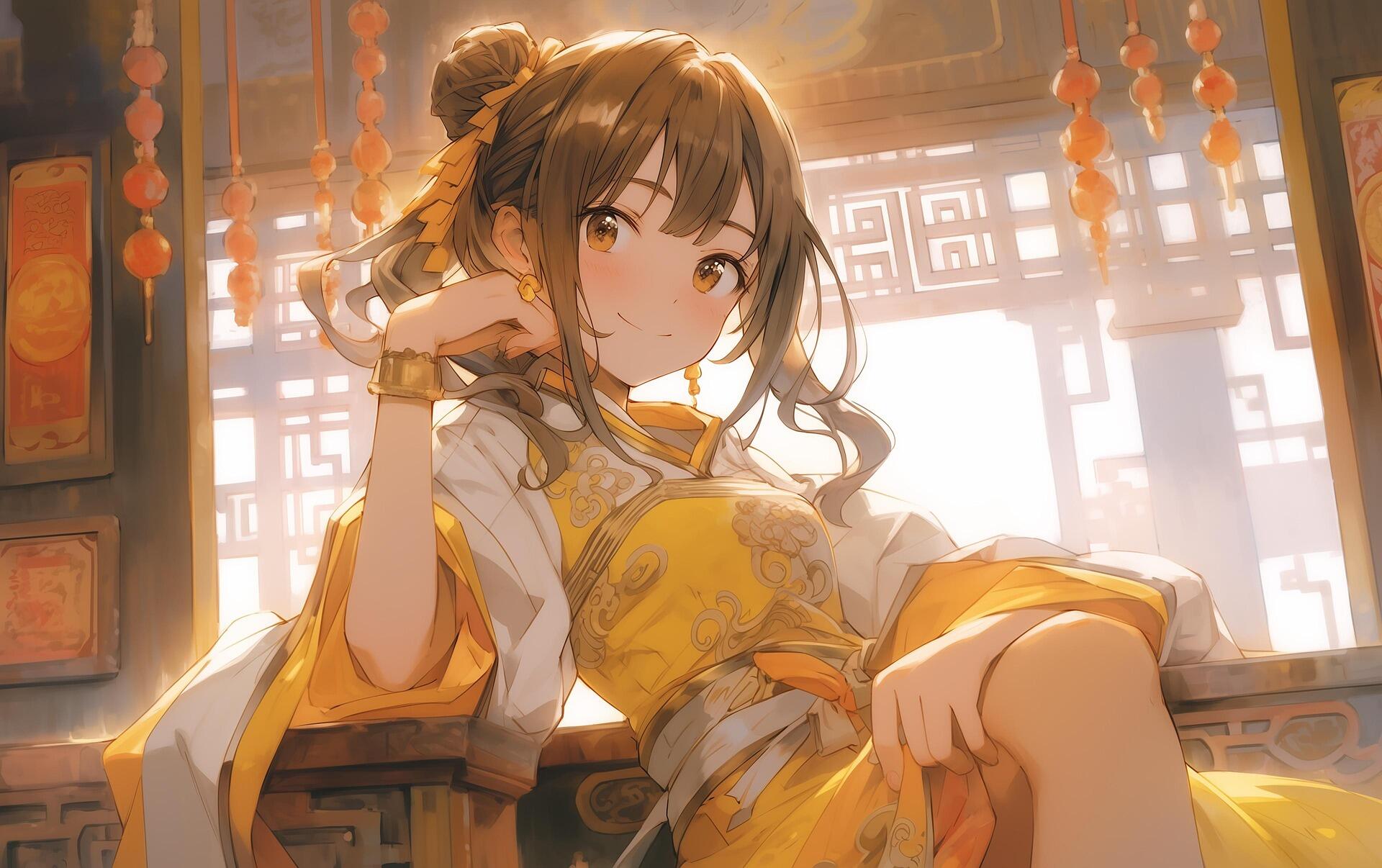 Anime drawing of a girl in yellow dress