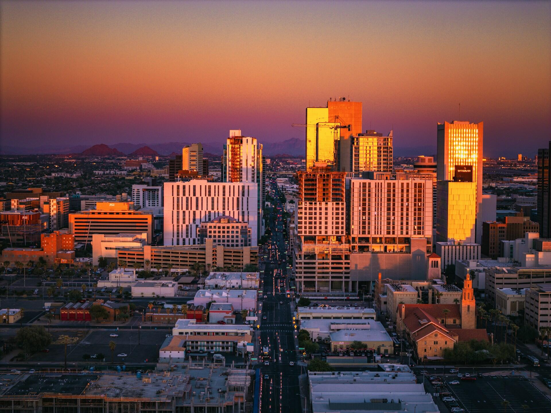 Phoenix City buildings at sunset