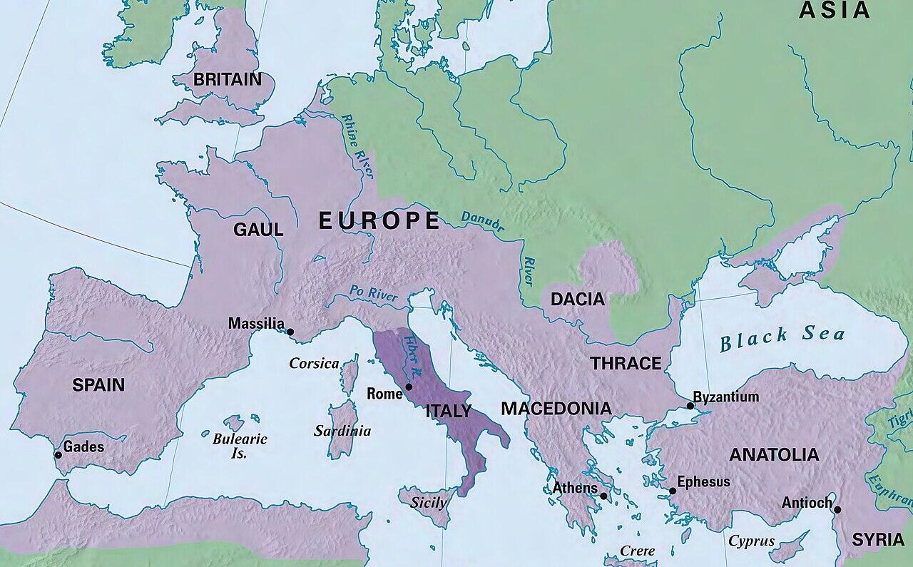 Image of a map of Europe during the height of the roman empire