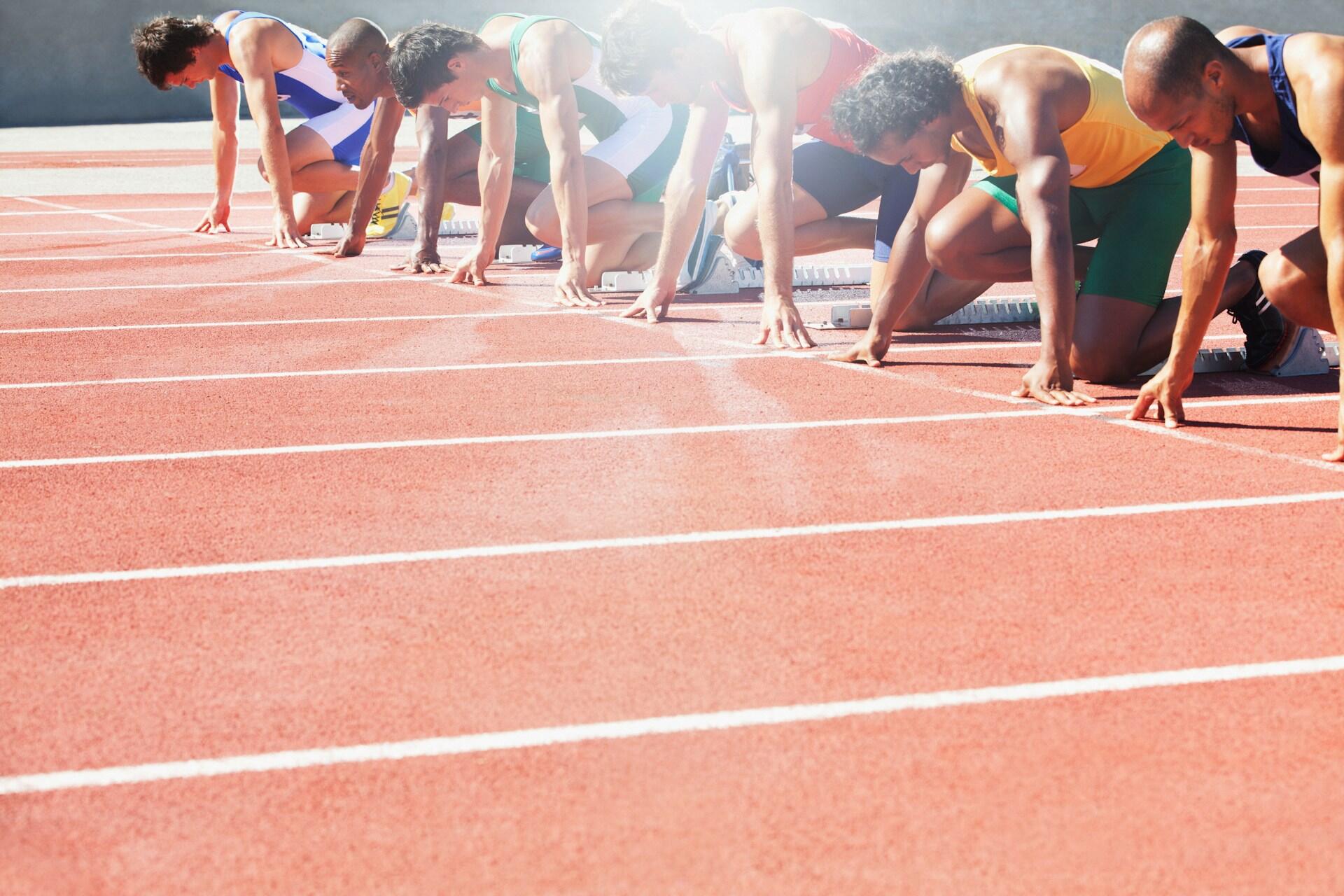race track with runners getting ready to start a race