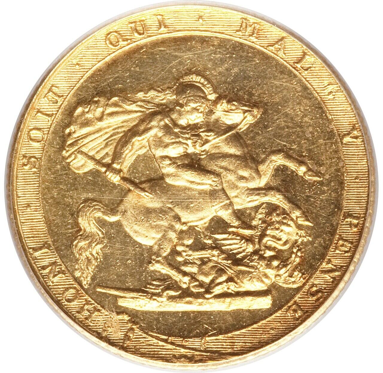 Gold sovereign coin featuring a man riding a horse