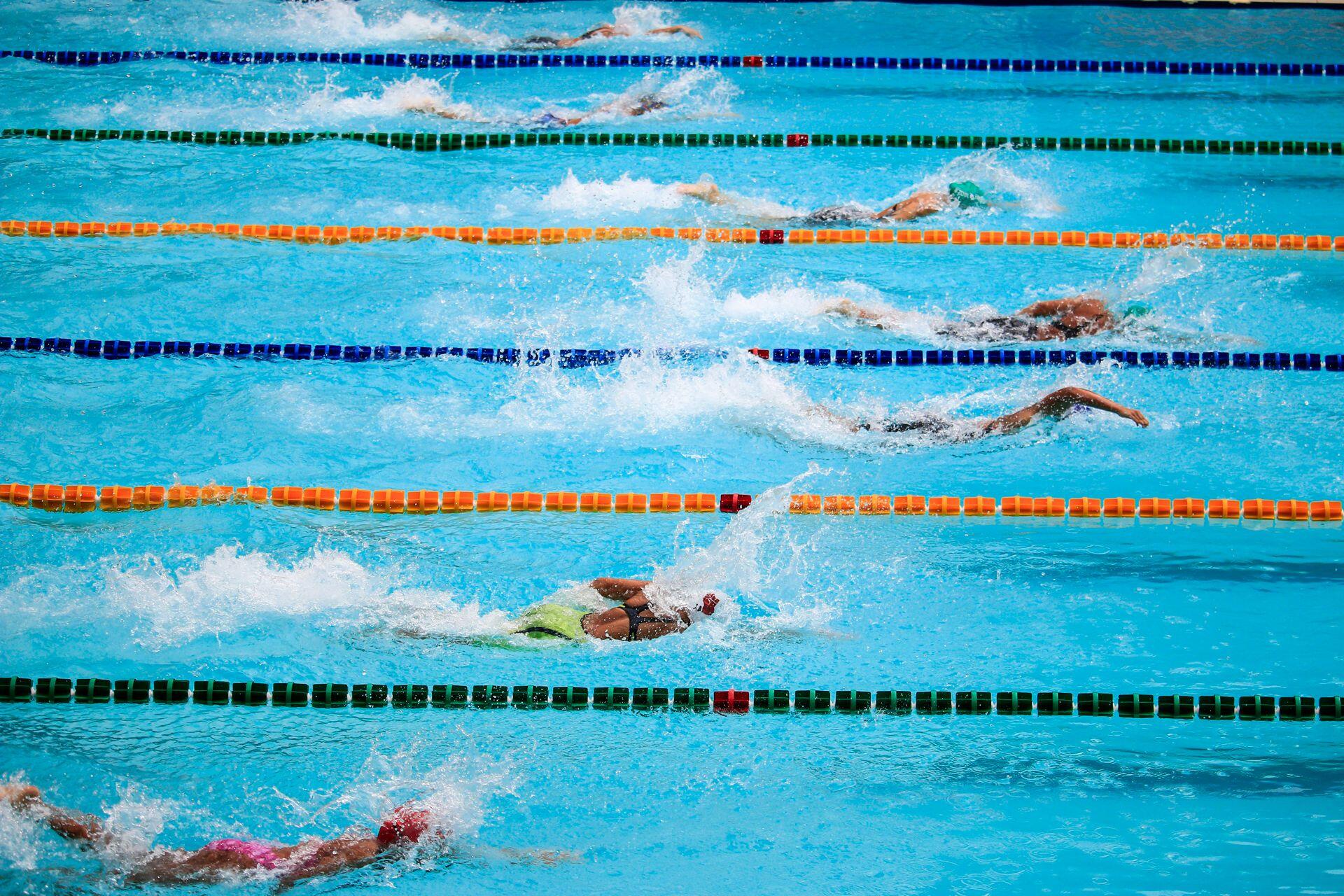Swimming lanes with swimmers in each lane