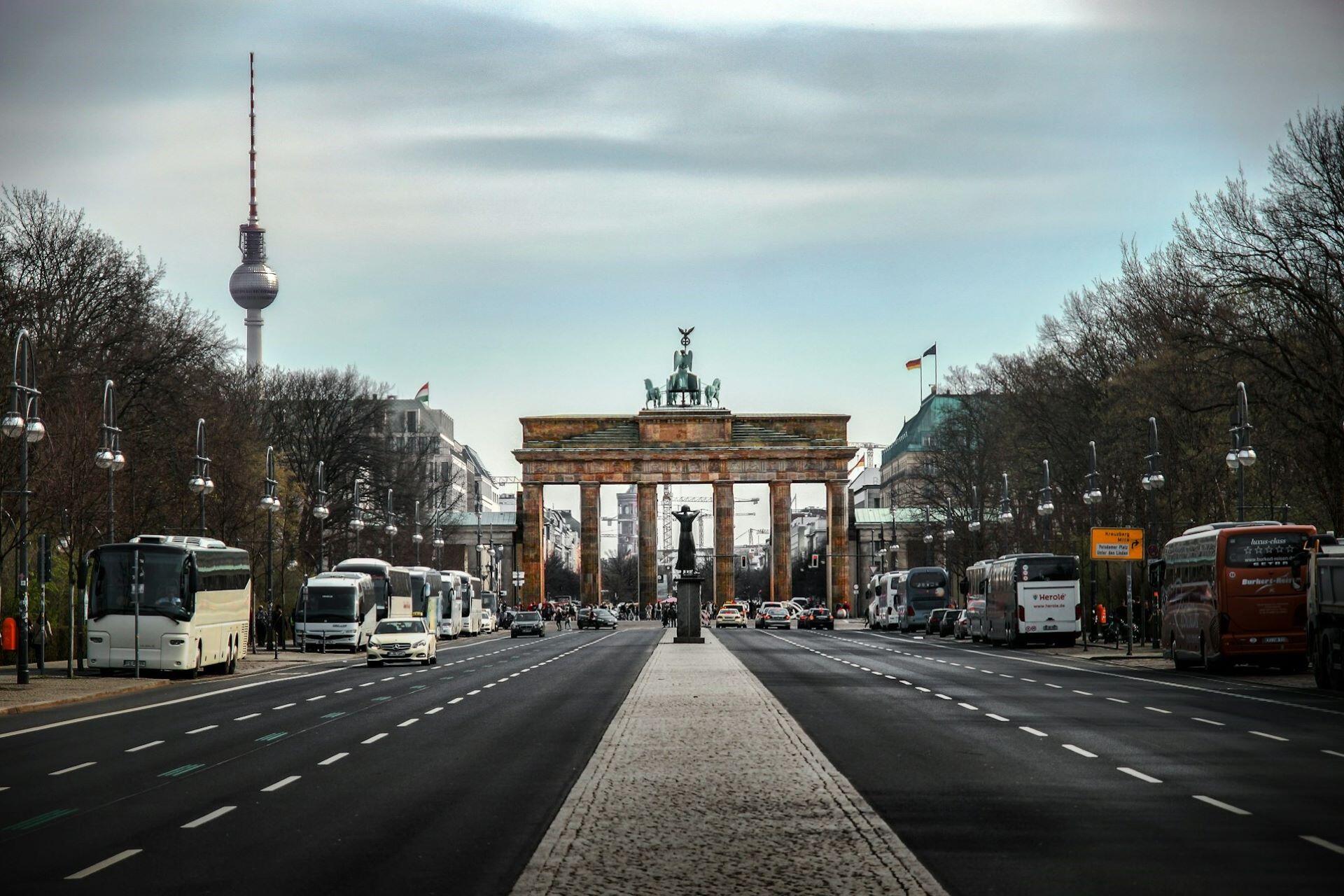 Brandenburg Gate in Berlin with the TV Tower in the background