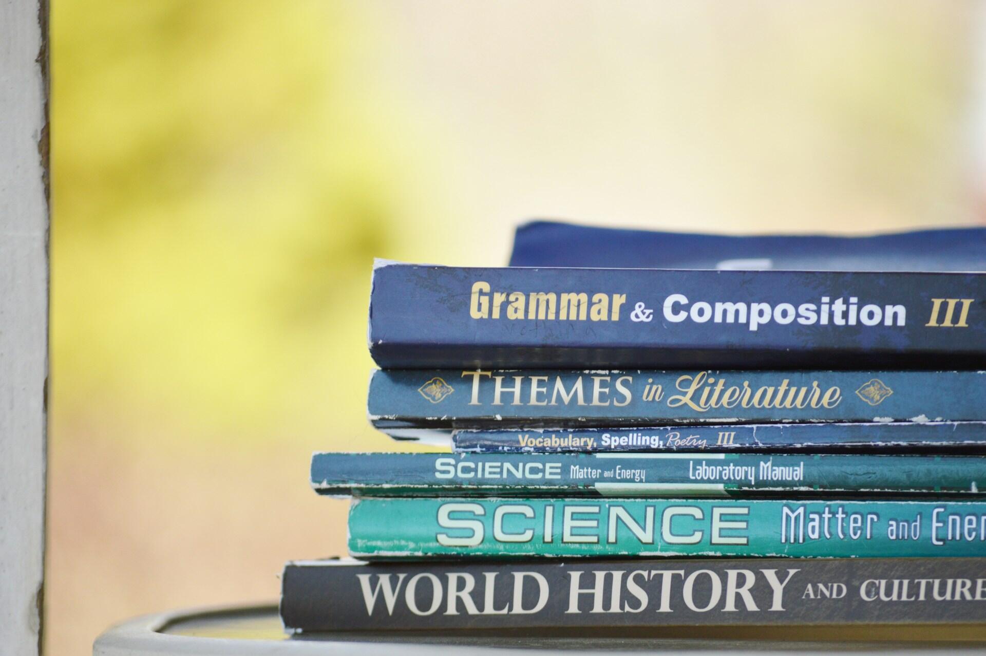 A stack of English books.