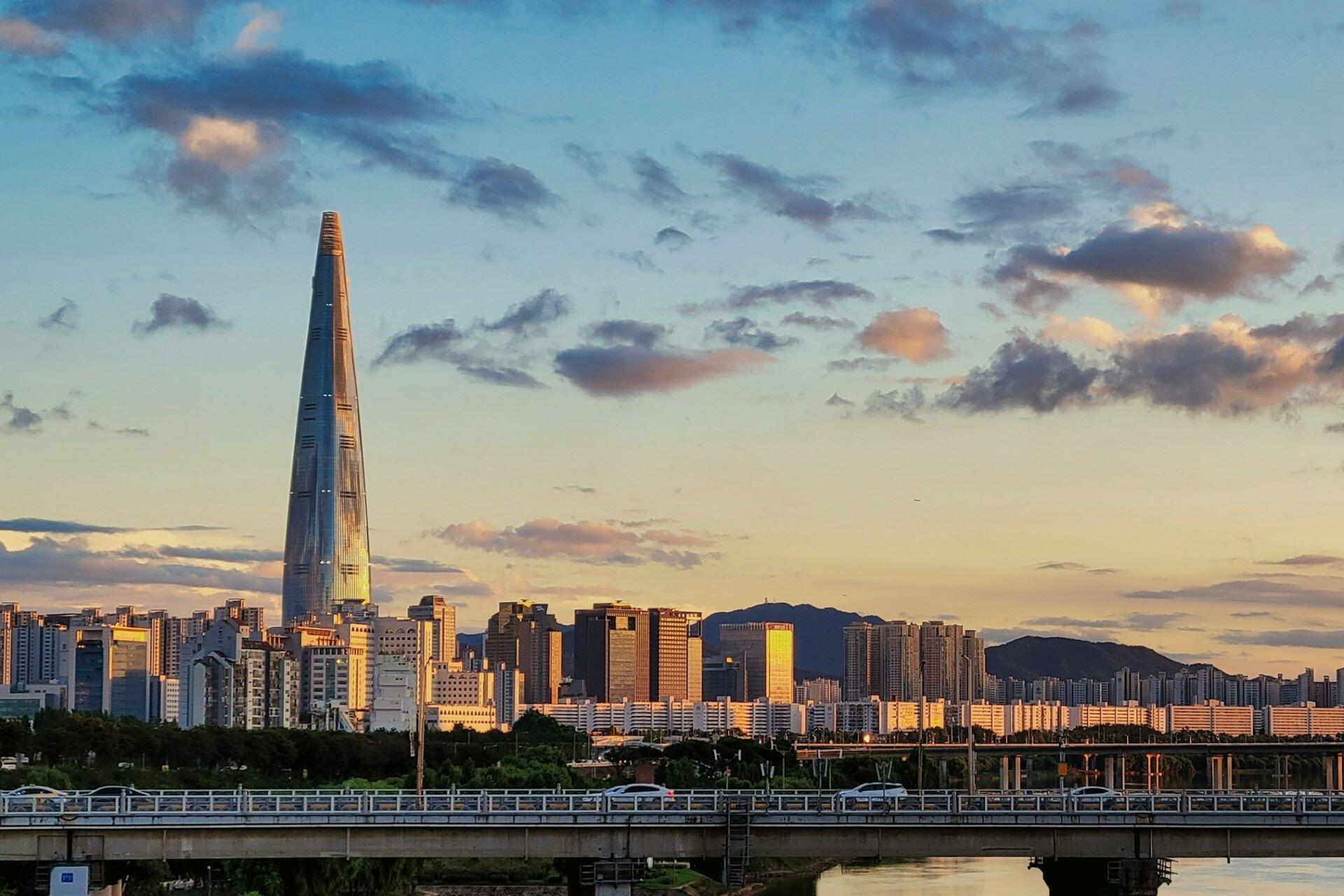 Seoul skyline at sunset in South Korea