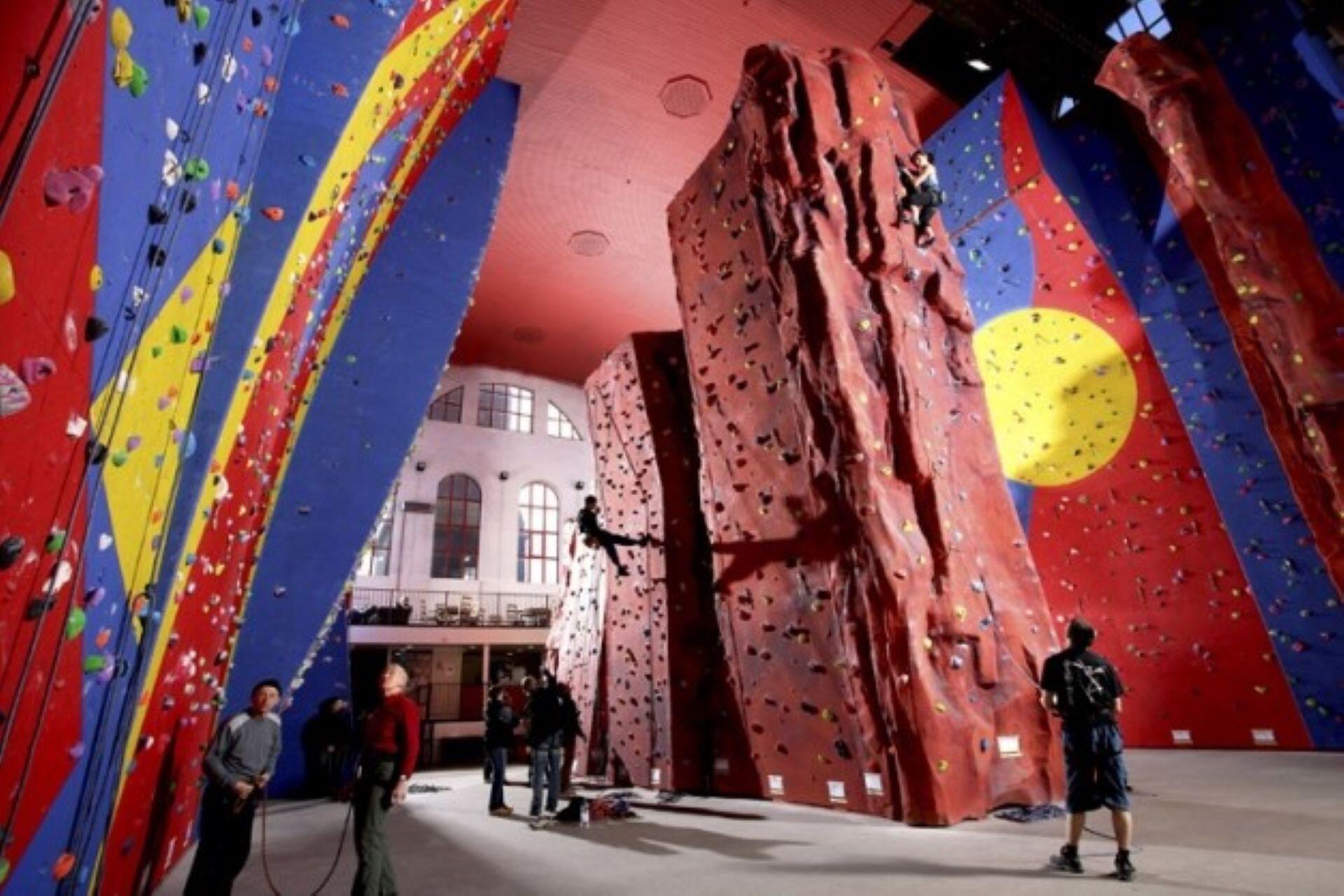 Tall roped climbing walls at Awesome Walls Stockport