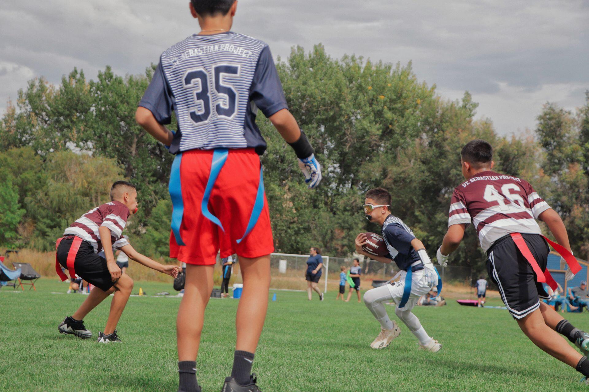 Youth flag football game.