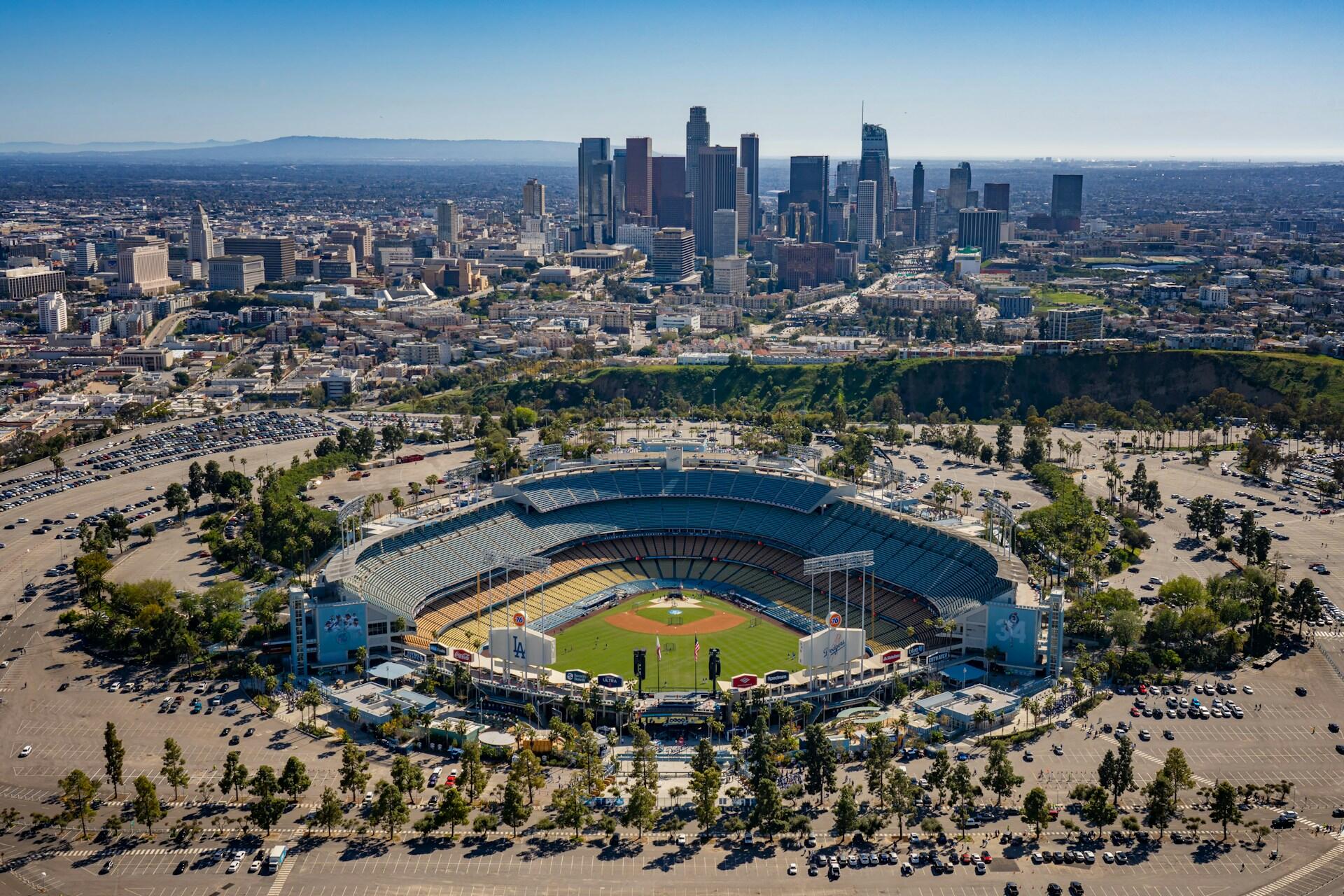 Skyline view of LA Dodger's stadium.