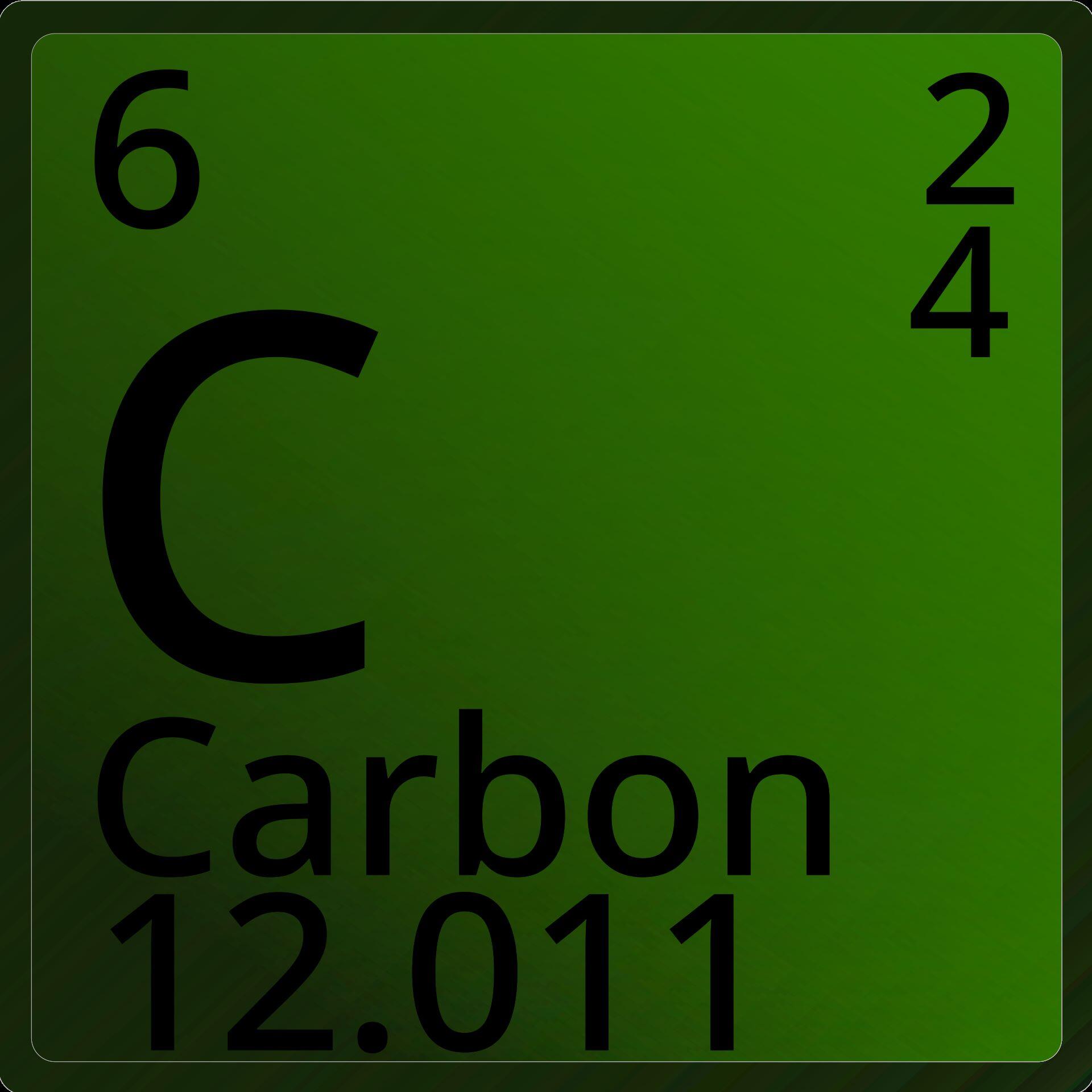 Green carbon element box showing 6, C, Carbon and 12.011