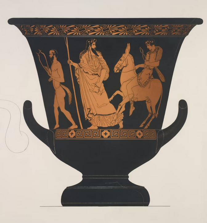 Αρχαίο ελληνικό αγγείο με παραστάσεις καθημερινής ζωής.