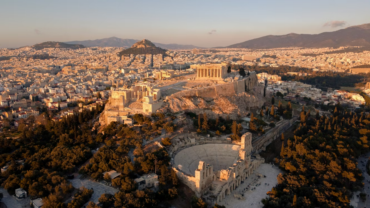 View of the Acropolis in Athens.