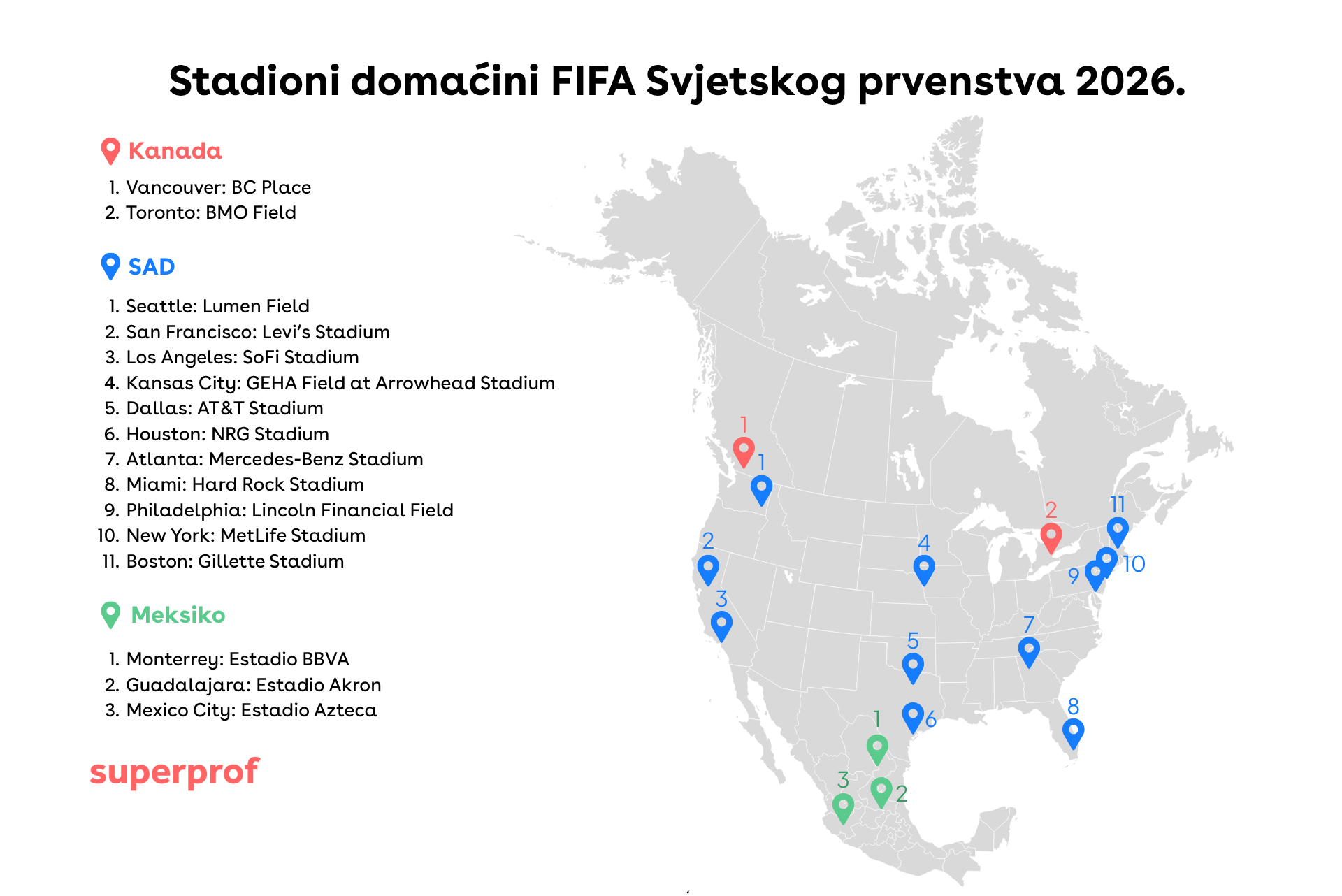 karta stadiona domaćina FIFA svjetskog prvenstva 2026.