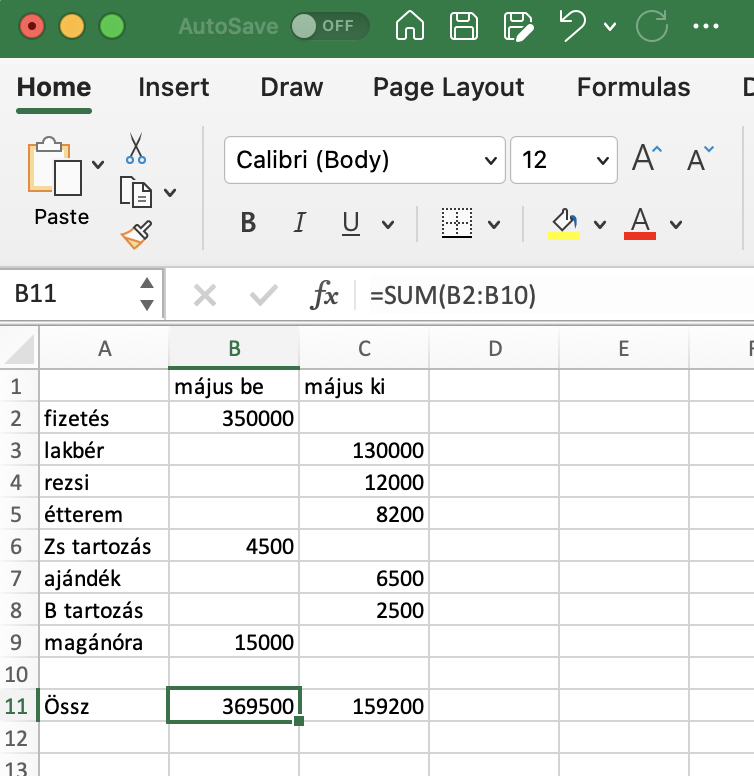 excel összeg