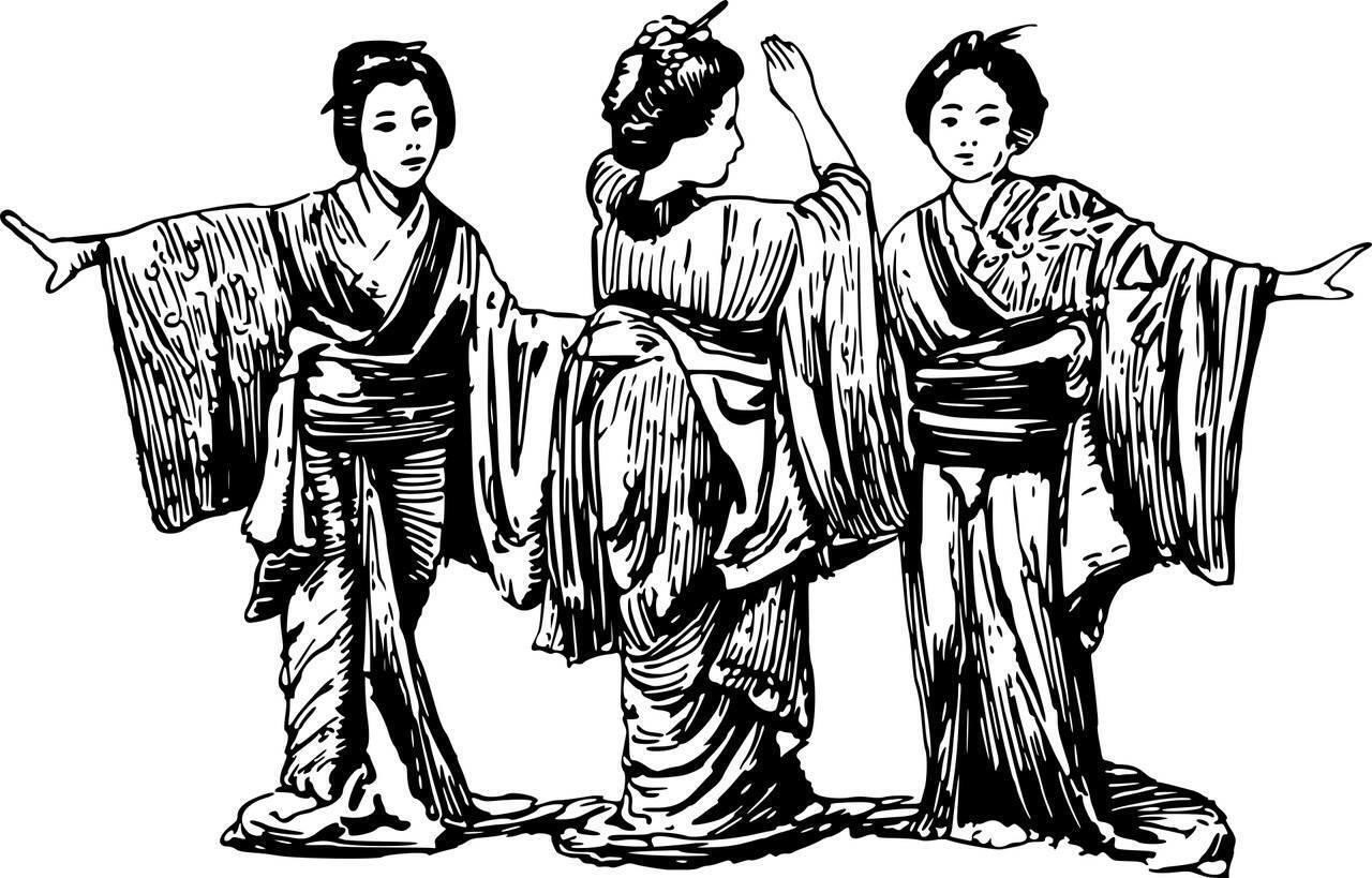 gésák kimonóban tánc közben