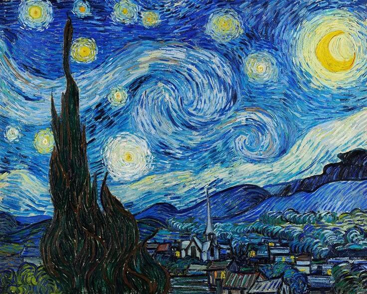 Salah satu lukisan terkenanl Vincent Van Gogh "The Starry Night" yang menggunakan teknik kering; Pinterest